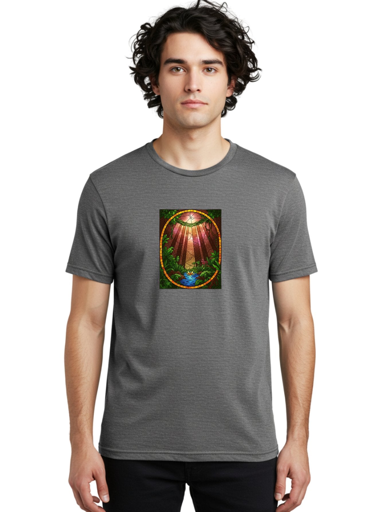 Stained-Glass-Jungle-Scene Men'S Graphic Tee, 100% Cotton, Comfortable Casual Summer Wear, Machine Washable, Vintage Camera, Old Camera, Antique Camera, Black Camera, Classic Photography, Photography Equipment, Nostalgic Device, Film Camera, Bah174 22