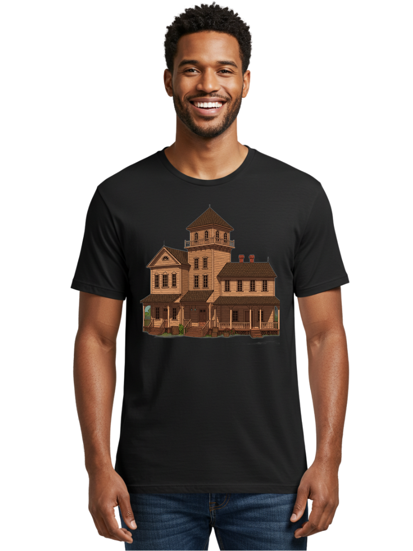 Victorian-Mansion-1 Men'S Graphic Tee, 100% Cotton, Comfortable Casual Summer Wear, Machine Washable, Vintage Camera, Old Camera, Antique Camera, Black Camera, Classic Photography, Photography Equipment, Nostalgic Device, Film Camera, Bah317 16