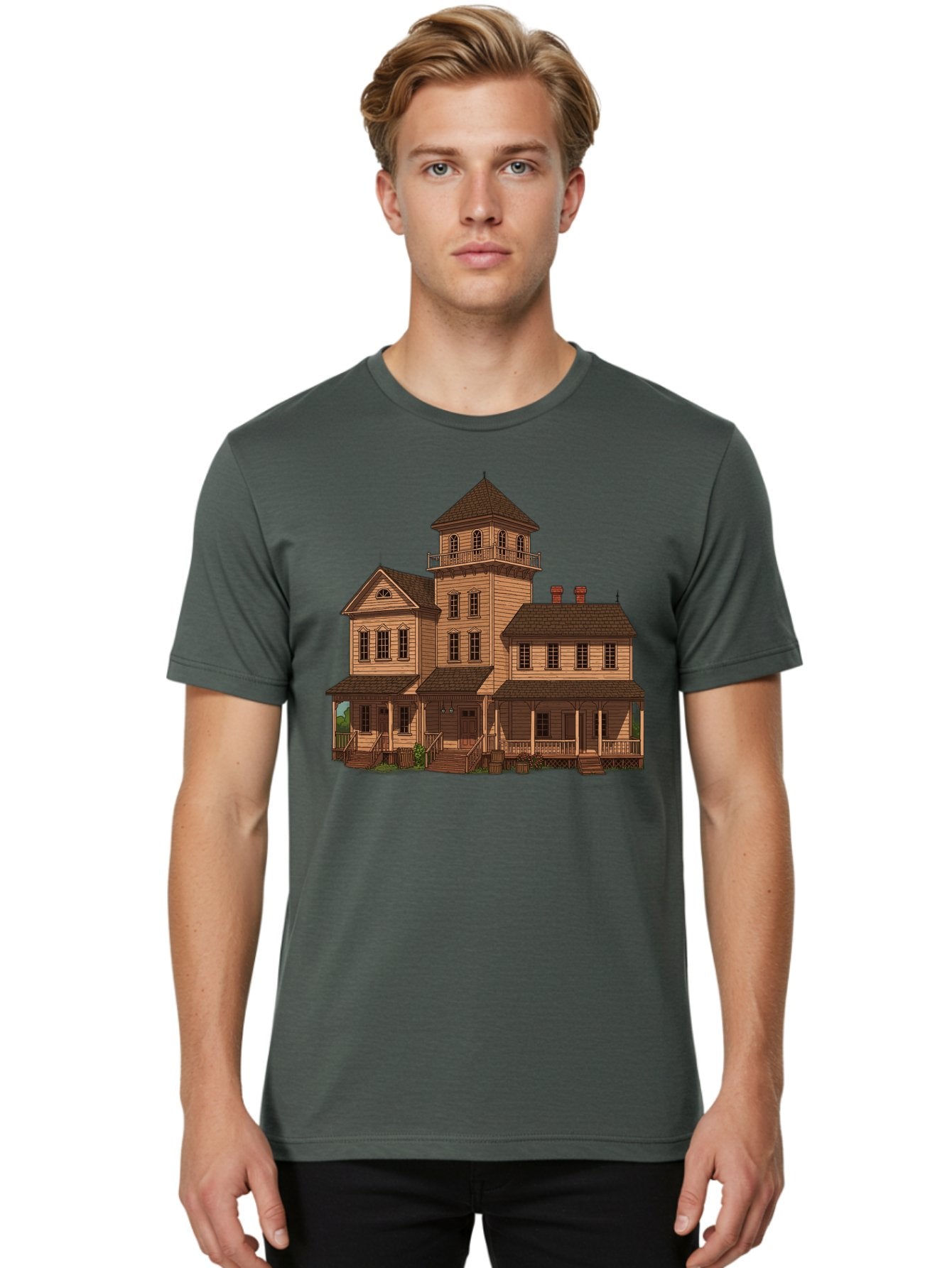 Victorian-Mansion-1 Men'S Graphic Tee, 100% Cotton, Comfortable Casual Summer Wear, Machine Washable, Vintage Camera, Old Camera, Antique Camera, Black Camera, Classic Photography, Photography Equipment, Nostalgic Device, Film Camera, Bah317 16