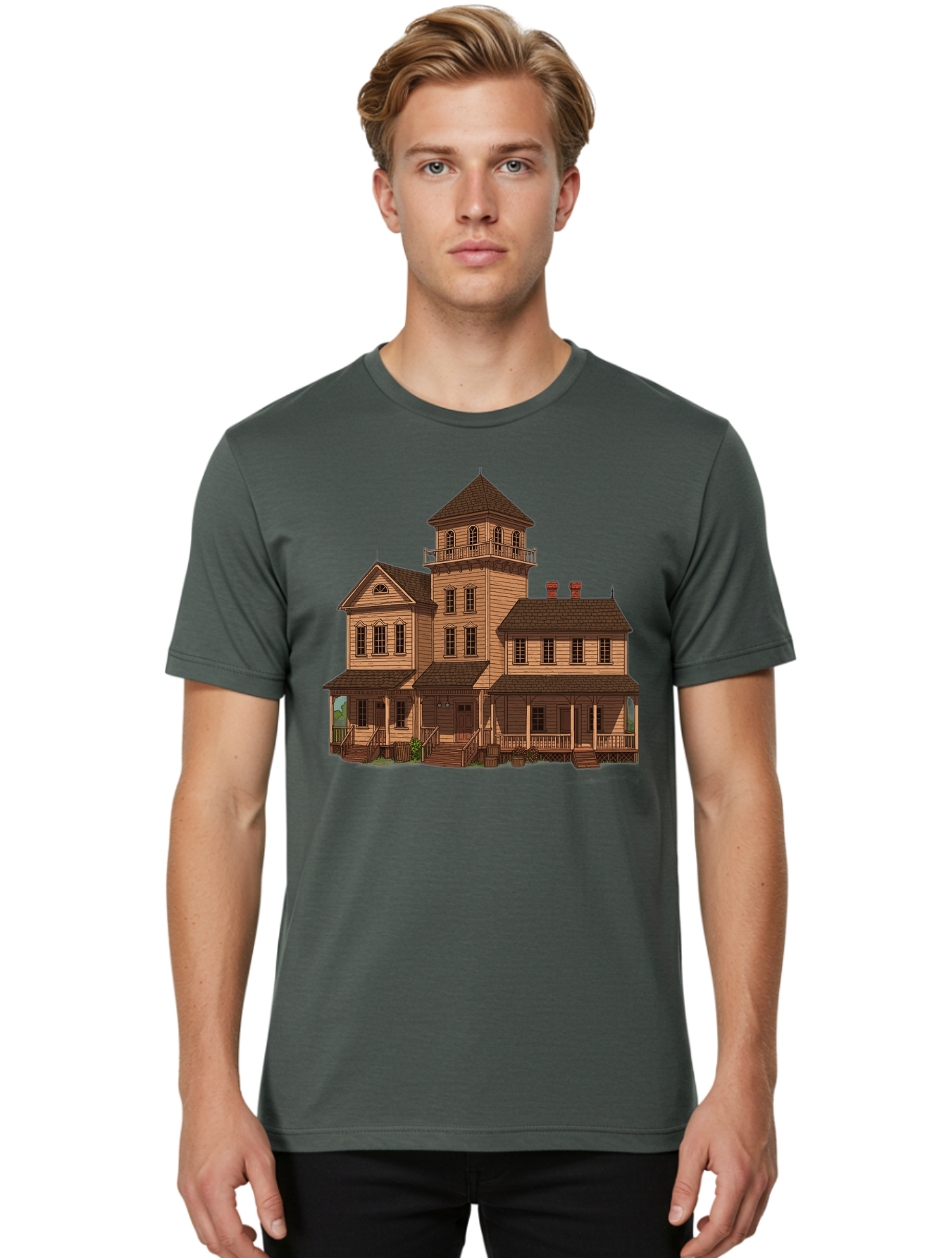 Victorian-Mansion-1 Men'S Graphic Tee, 100% Cotton, Comfortable Casual Summer Wear, Machine Washable, Vintage Camera, Old Camera, Antique Camera, Black Camera, Classic Photography, Photography Equipment, Nostalgic Device, Film Camera, Bah317 28