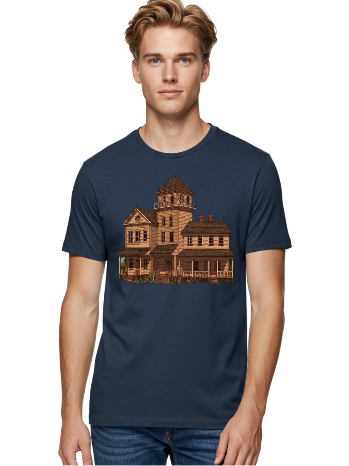 Victorian-Mansion-1 Men'S Graphic Tee, 100% Cotton, Comfortable Casual Summer Wear, Machine Washable, Vintage Camera, Old Camera, Antique Camera, Black Camera, Classic Photography, Photography Equipment, Nostalgic Device, Film Camera, Bah317 29