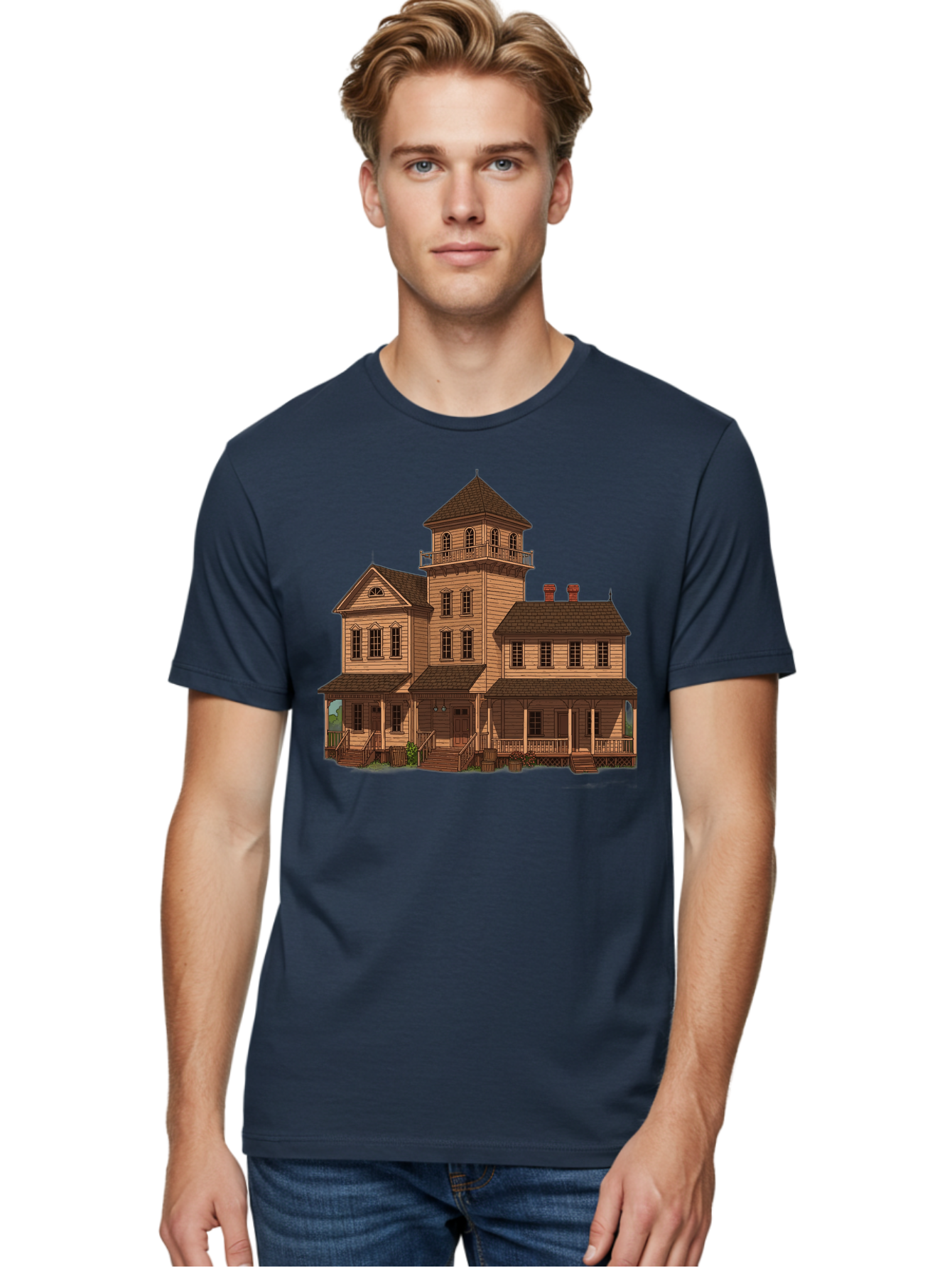 Victorian-Mansion-1 Men'S Graphic Tee, 100% Cotton, Comfortable Casual Summer Wear, Machine Washable, Vintage Camera, Old Camera, Antique Camera, Black Camera, Classic Photography, Photography Equipment, Nostalgic Device, Film Camera, Bah317 17