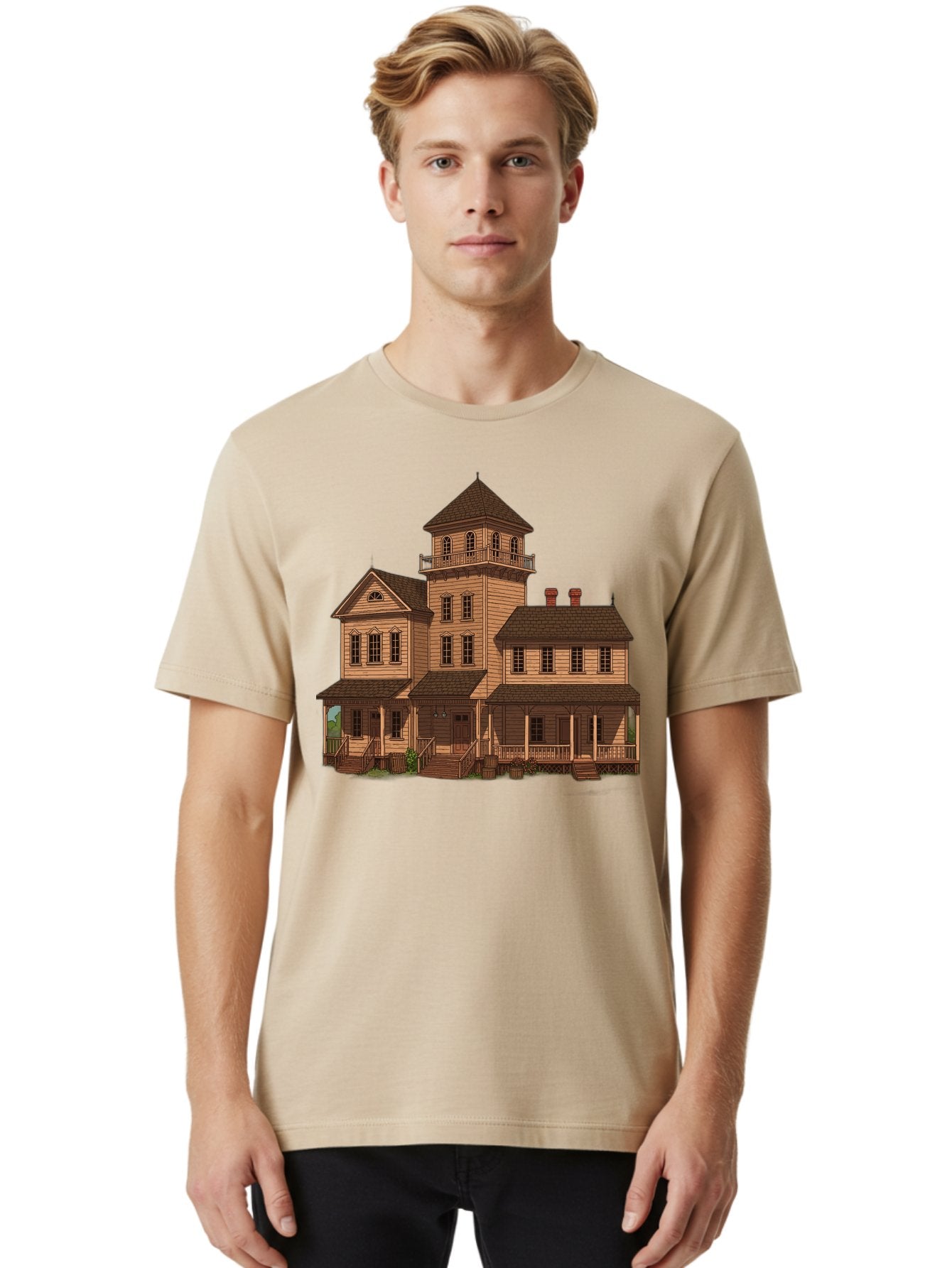 Victorian-Mansion-1 Men'S Graphic Tee, 100% Cotton, Comfortable Casual Summer Wear, Machine Washable, Vintage Camera, Old Camera, Antique Camera, Black Camera, Classic Photography, Photography Equipment, Nostalgic Device, Film Camera, Bah317 24