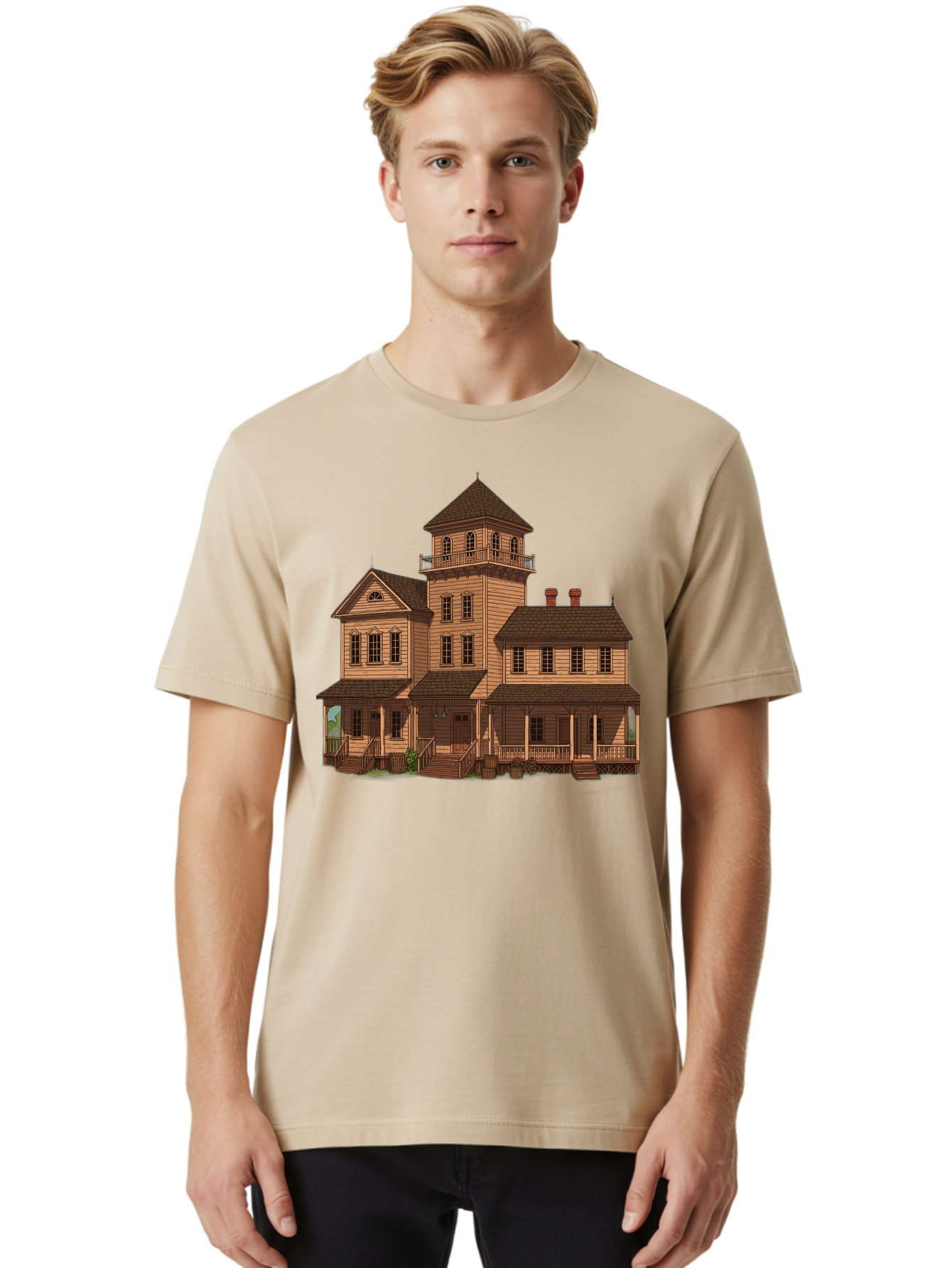 Victorian-Mansion-1 Men'S Graphic Tee, 100% Cotton, Comfortable Casual Summer Wear, Machine Washable, Vintage Camera, Old Camera, Antique Camera, Black Camera, Classic Photography, Photography Equipment, Nostalgic Device, Film Camera, Bah317 22