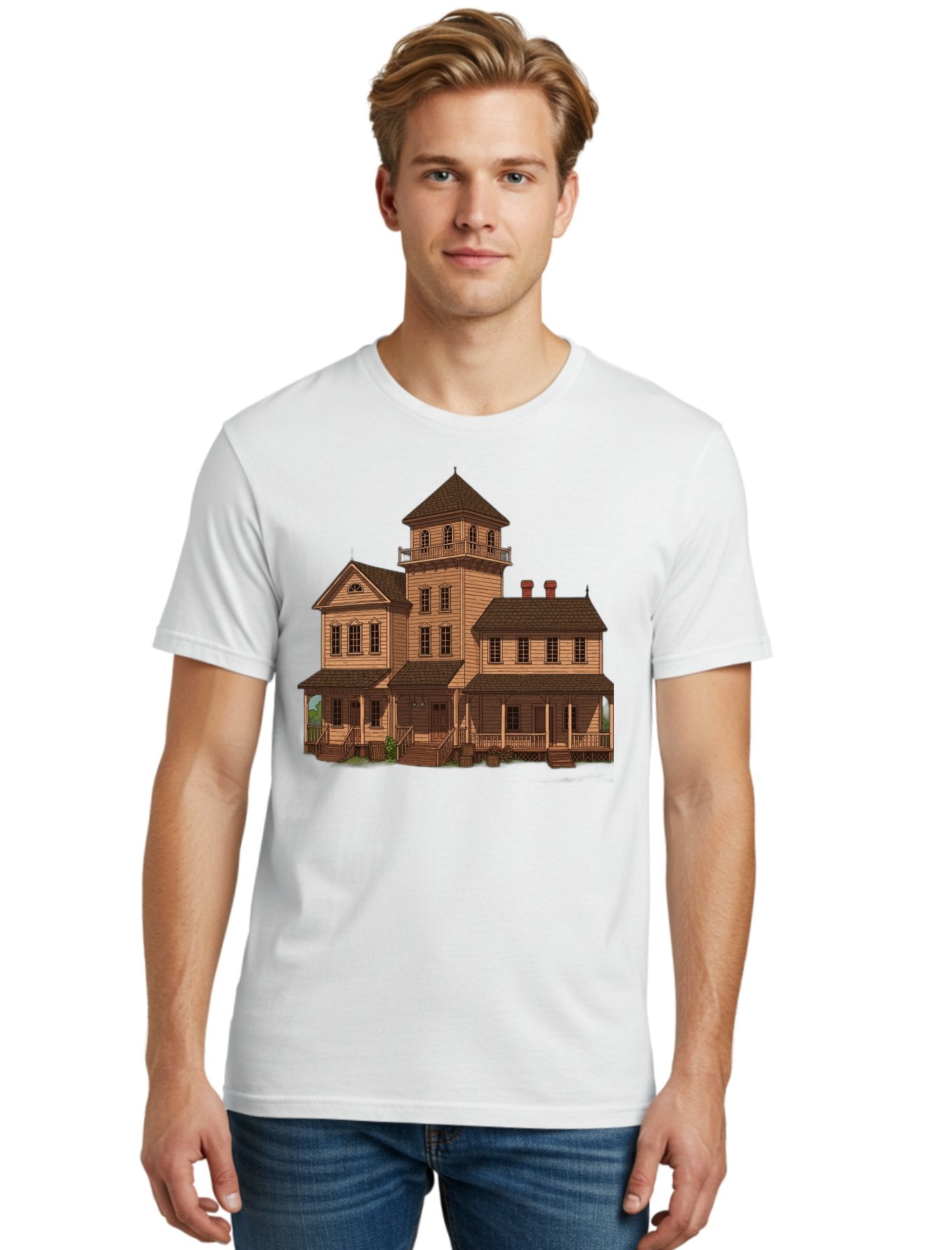 Victorian-Mansion-1 Men'S Graphic Tee, 100% Cotton, Comfortable Casual Summer Wear, Machine Washable, Vintage Camera, Old Camera, Antique Camera, Black Camera, Classic Photography, Photography Equipment, Nostalgic Device, Film Camera, Bah317 21