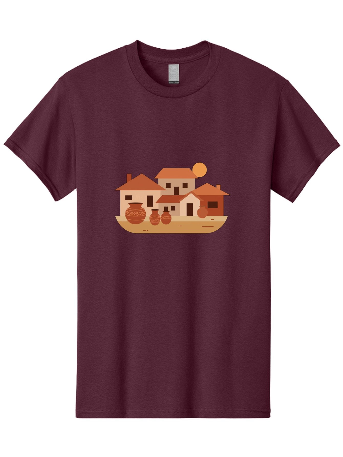 Village-Scene-1 Men'S Graphic Tee, 100% Cotton, Comfortable Casual Summer Wear, Machine Washable, Vintage Camera, Old Camera, Antique Camera, Black Camera, Classic Photography, Photography Equipment, Nostalgic Device, Film Camera, Camera Art Bah339 11