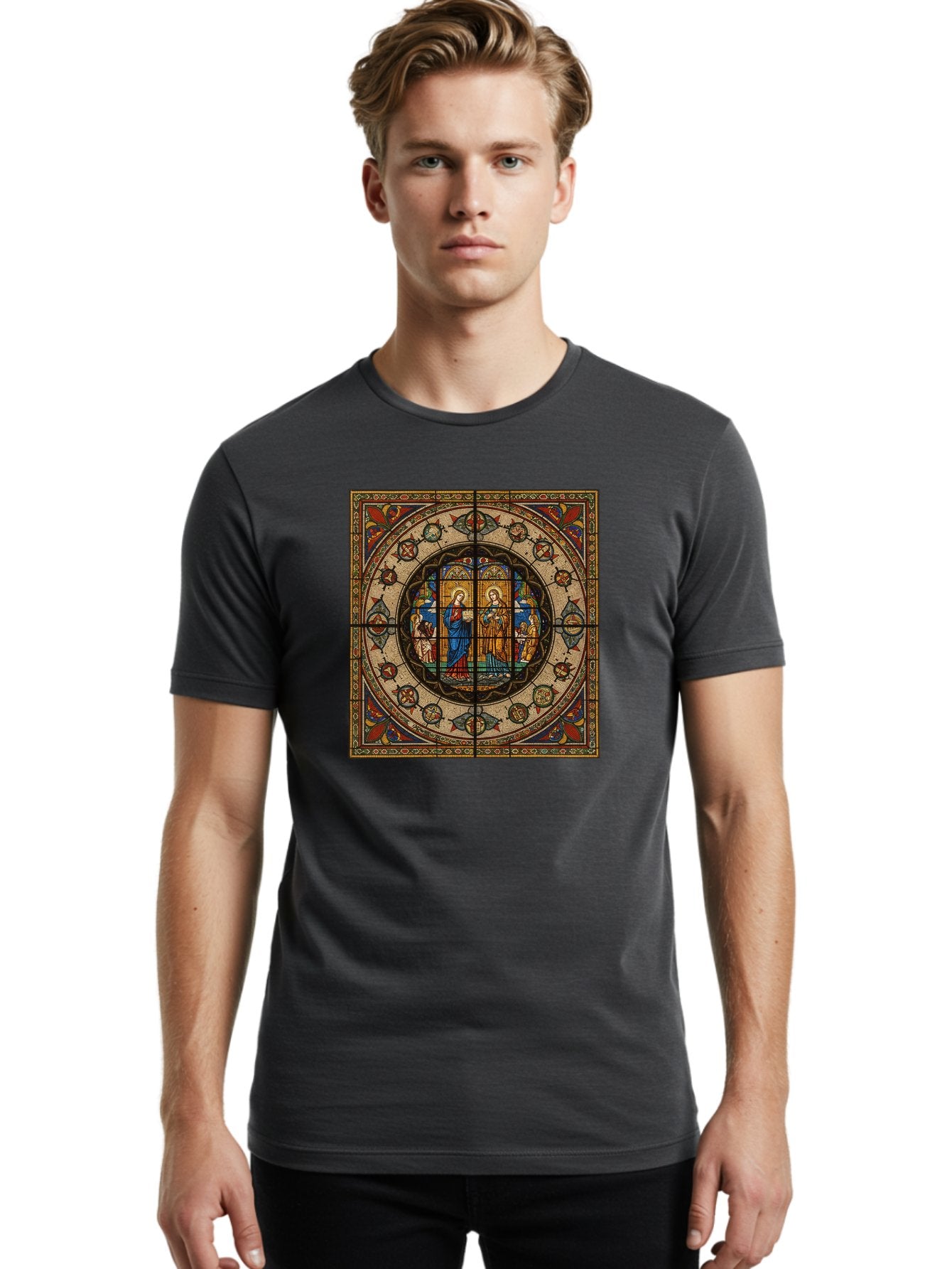 Visitation-Stained-Glass-Window Men'S Graphic Tee, 100% Cotton, Comfortable Casual Summer Wear, Machine Washable, Vintage Camera, Old Camera, Antique Camera, Black Camera, Classic Photography, Photography Equipment, Nostalgic Device, Bah349 27