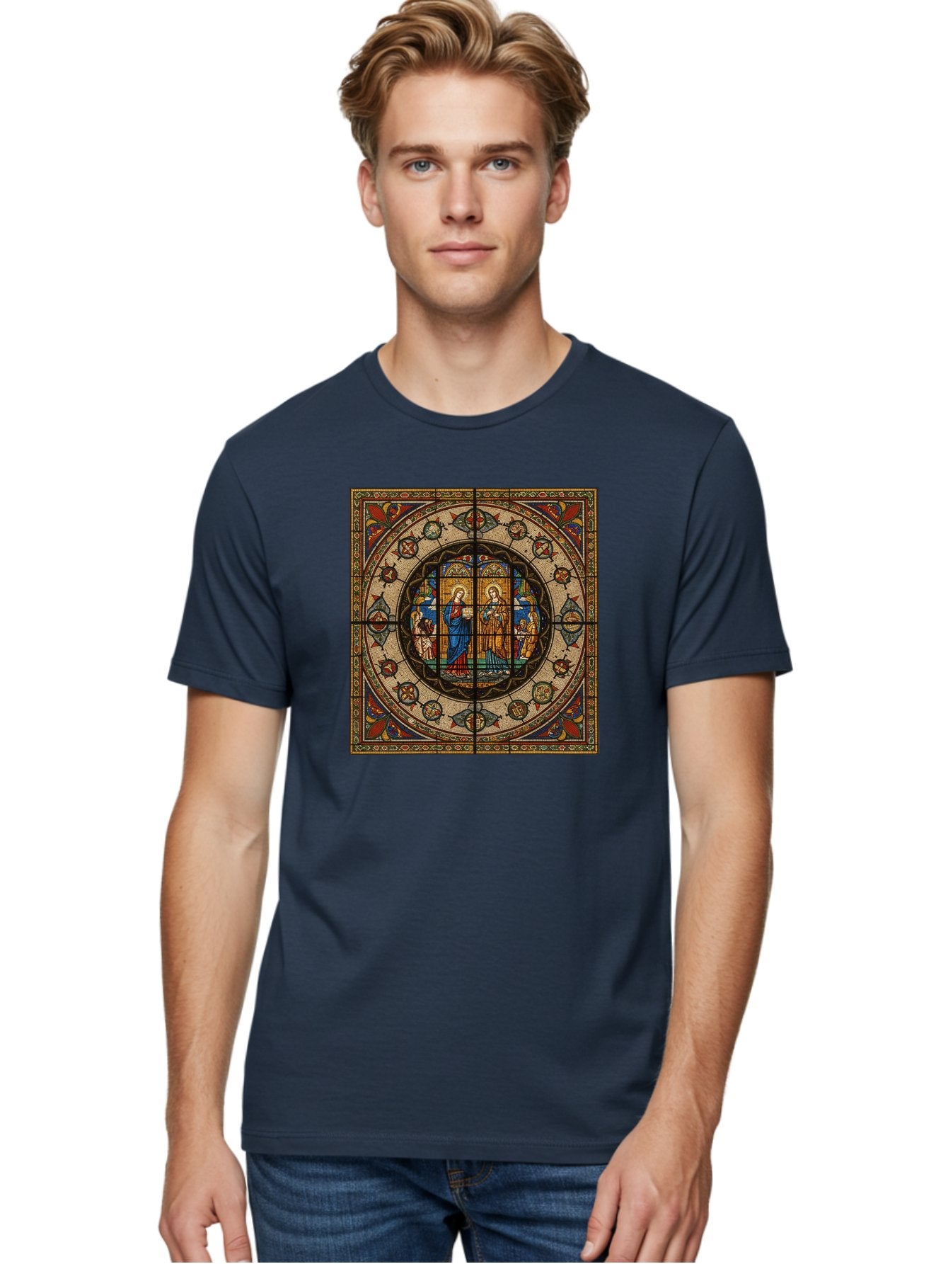 Visitation-Stained-Glass-Window Men'S Graphic Tee, 100% Cotton, Comfortable Casual Summer Wear, Machine Washable, Vintage Camera, Old Camera, Antique Camera, Black Camera, Classic Photography, Photography Equipment, Nostalgic Device, Bah349 18