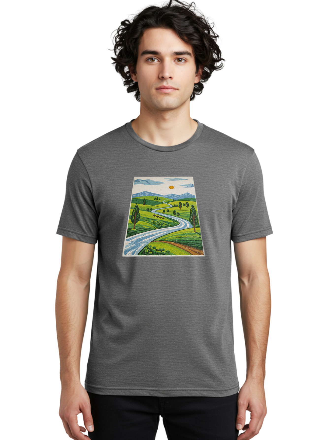 Winding-Road-Landscape Men'S Graphic Tee, 100% Cotton, Comfortable Casual Summer Wear, Machine Washable, Vintage Camera, Old Camera, Antique Camera, Black Camera, Classic Photography, Photography Equipment, Nostalgic Device, Film Camera, Bah384 18