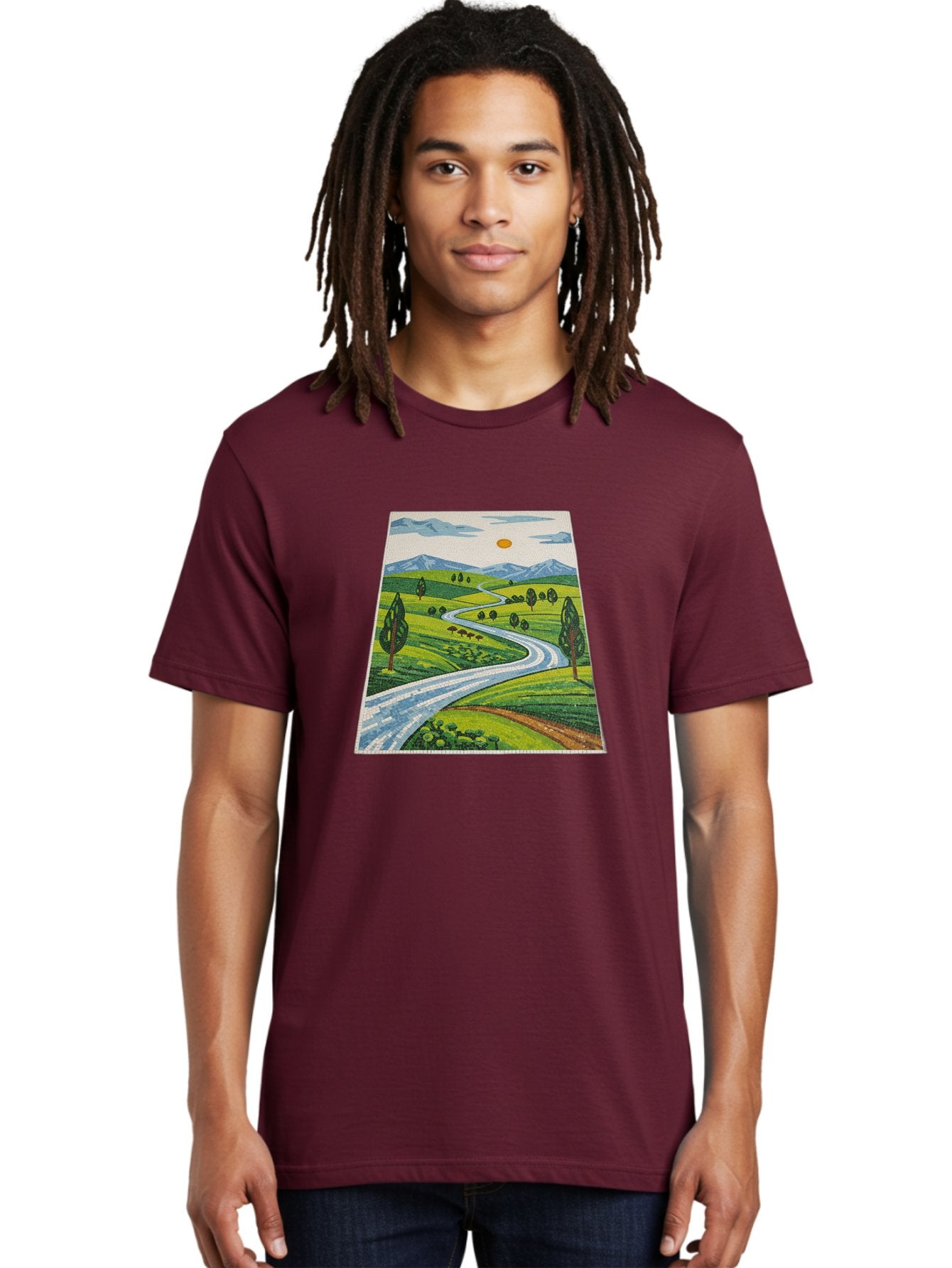 Winding-Road-Landscape Men'S Graphic Tee, 100% Cotton, Comfortable Casual Summer Wear, Machine Washable, Vintage Camera, Old Camera, Antique Camera, Black Camera, Classic Photography, Photography Equipment, Nostalgic Device, Film Camera, Bah384 18