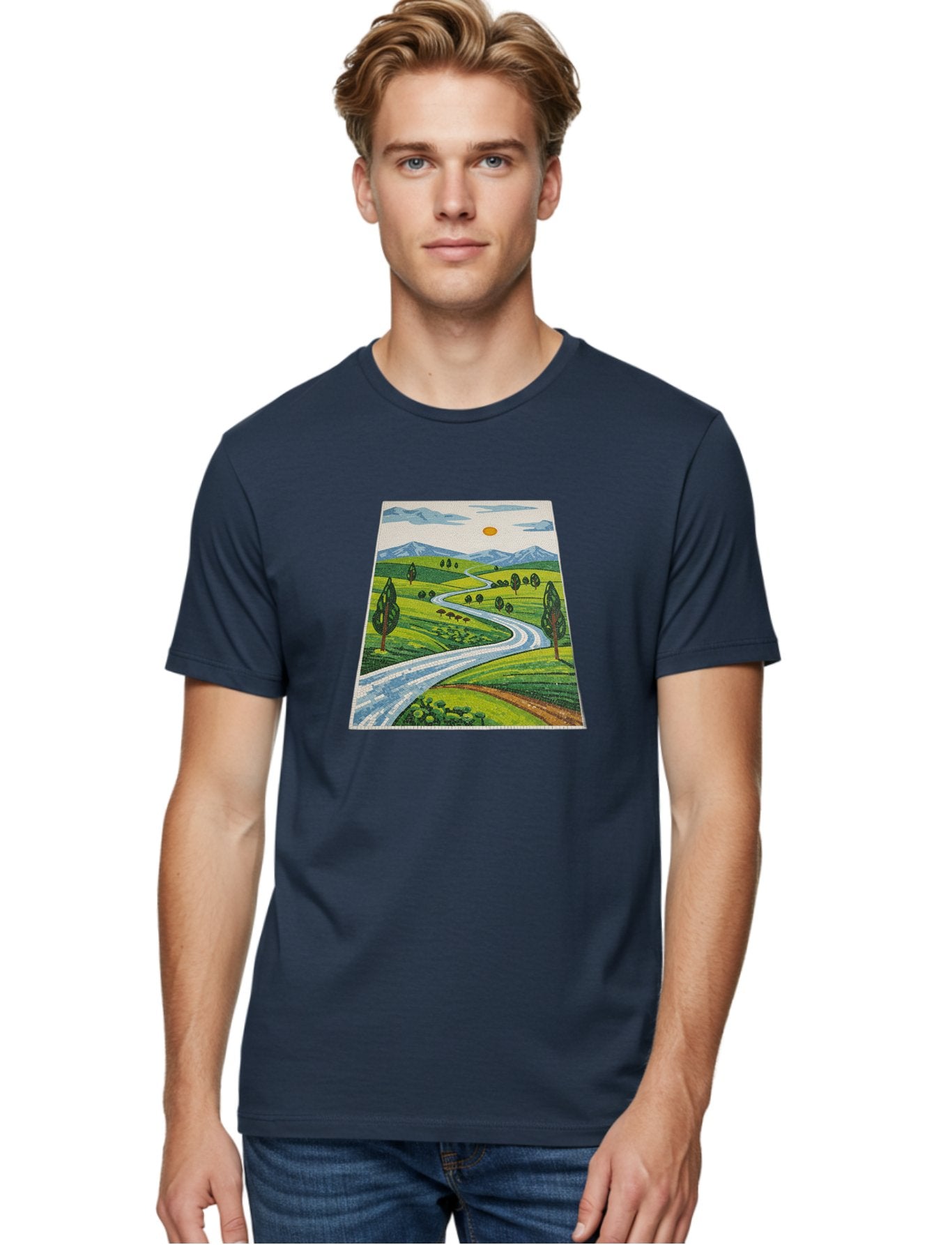 Winding-Road-Landscape Men'S Graphic Tee, 100% Cotton, Comfortable Casual Summer Wear, Machine Washable, Vintage Camera, Old Camera, Antique Camera, Black Camera, Classic Photography, Photography Equipment, Nostalgic Device, Film Camera, Bah384 30