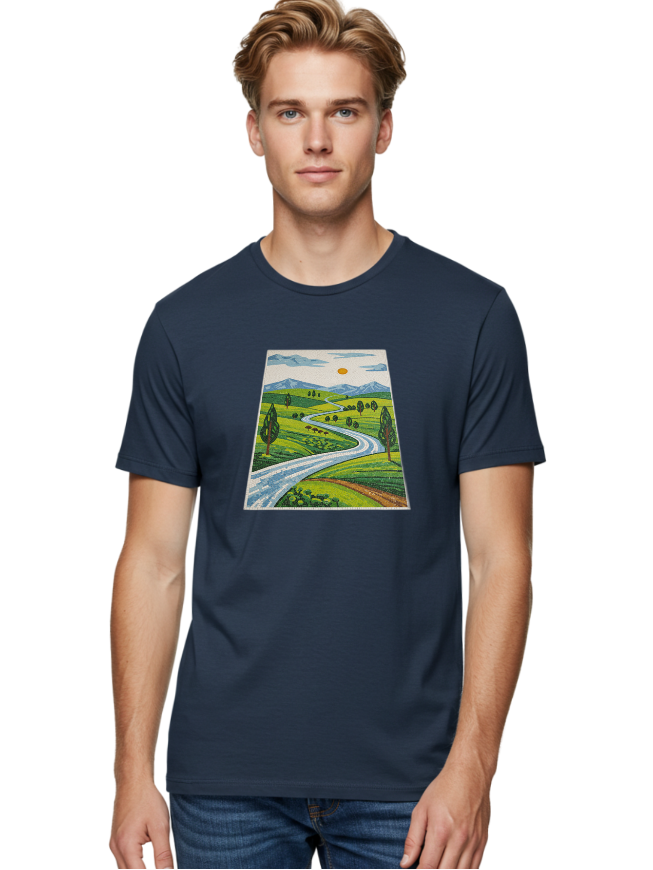 Winding-Road-Landscape Men'S Graphic Tee, 100% Cotton, Comfortable Casual Summer Wear, Machine Washable, Vintage Camera, Old Camera, Antique Camera, Black Camera, Classic Photography, Photography Equipment, Nostalgic Device, Film Camera, Bah384 16