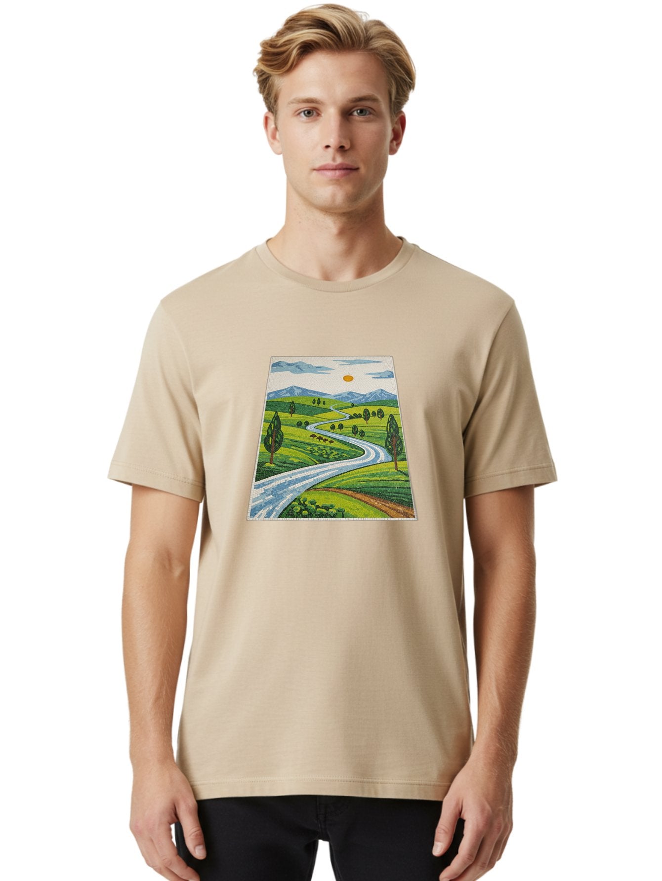 Winding-Road-Landscape Men'S Graphic Tee, 100% Cotton, Comfortable Casual Summer Wear, Machine Washable, Vintage Camera, Old Camera, Antique Camera, Black Camera, Classic Photography, Photography Equipment, Nostalgic Device, Film Camera, Bah384 19