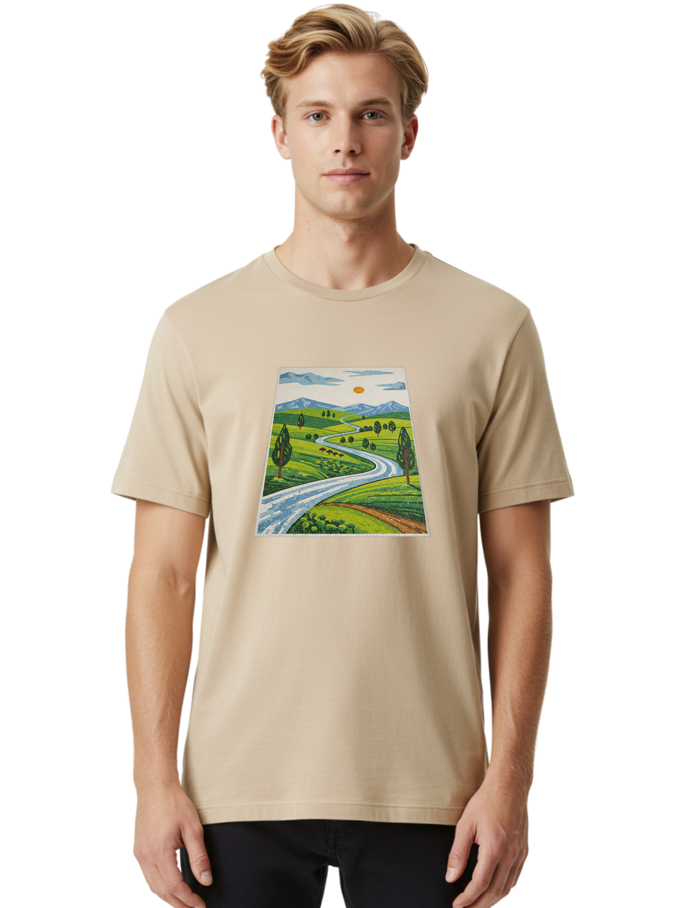 Winding-Road-Landscape Men'S Graphic Tee, 100% Cotton, Comfortable Casual Summer Wear, Machine Washable, Vintage Camera, Old Camera, Antique Camera, Black Camera, Classic Photography, Photography Equipment, Nostalgic Device, Film Camera, Bah384 26