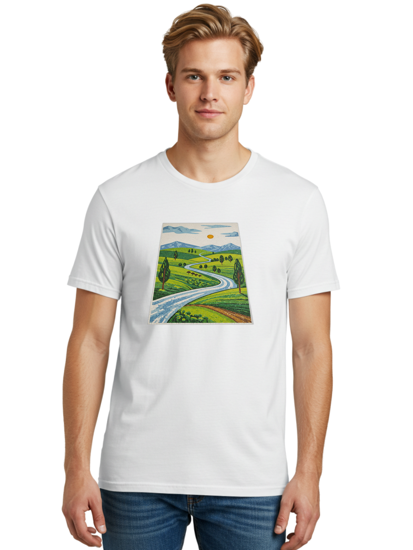 Winding-Road-Landscape Men'S Graphic Tee, 100% Cotton, Comfortable Casual Summer Wear, Machine Washable, Vintage Camera, Old Camera, Antique Camera, Black Camera, Classic Photography, Photography Equipment, Nostalgic Device, Film Camera, Bah384 20