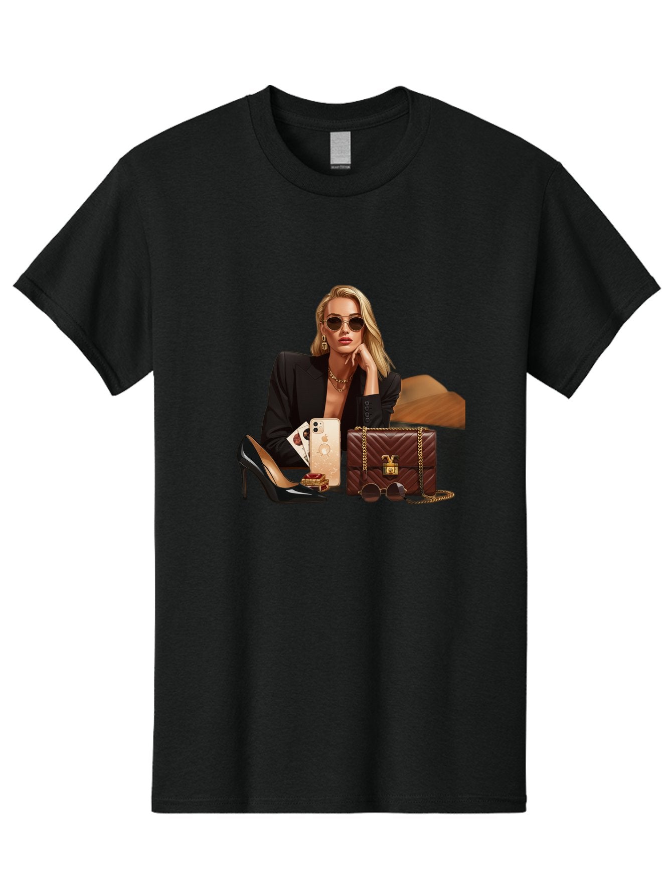 Woman-With-Luxury-Accessories Men'S Graphic Tee, 100% Cotton, Comfortable Casual Summer Wear, Machine Washable, Vintage Camera, Old Camera, Antique Camera, Black Camera, Classic Photography, Photography Equipment, Nostalgic Device, Bah395 3