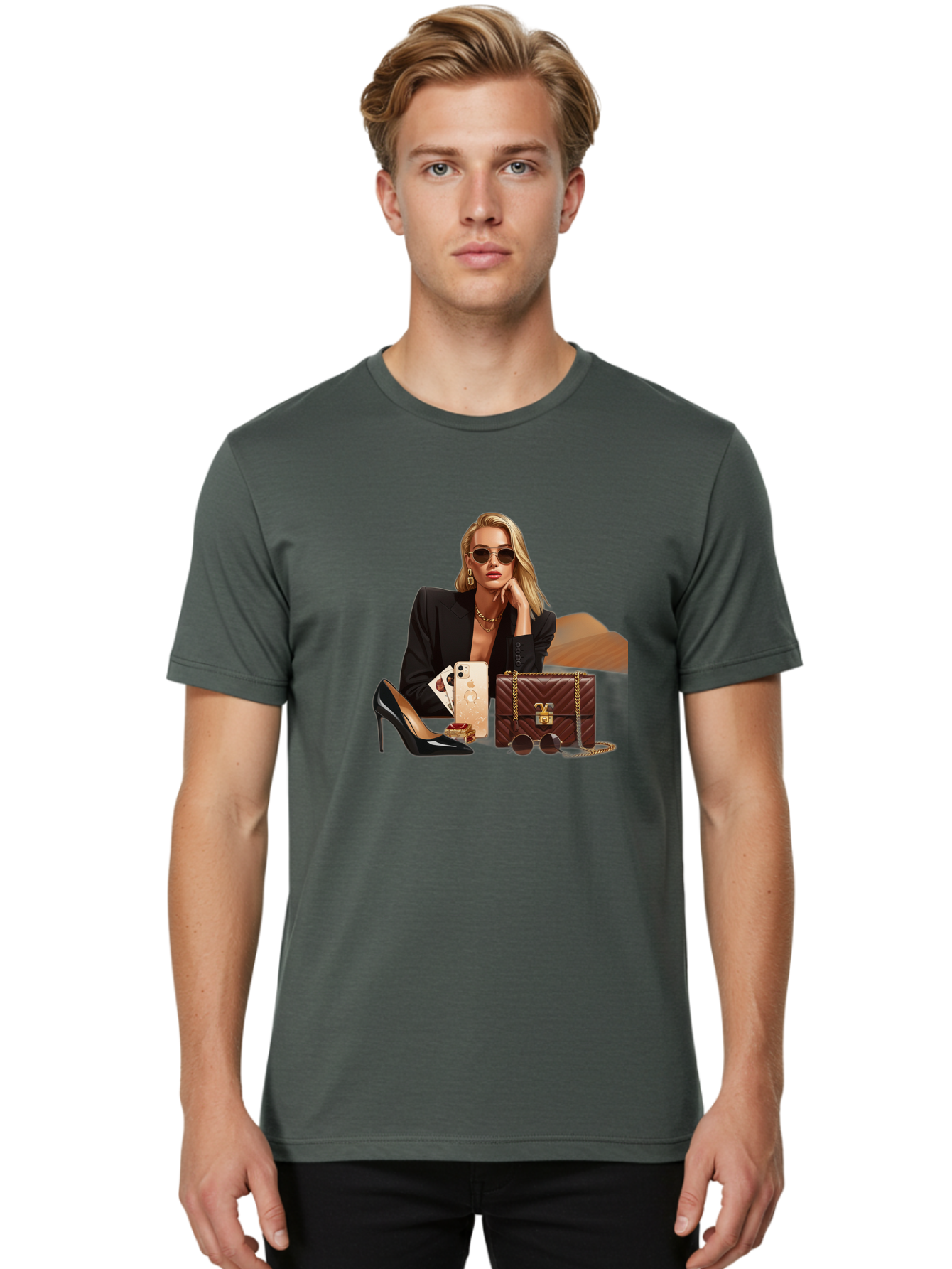 Woman-With-Luxury-Accessories Men'S Graphic Tee, 100% Cotton, Comfortable Casual Summer Wear, Machine Washable, Vintage Camera, Old Camera, Antique Camera, Black Camera, Classic Photography, Photography Equipment, Nostalgic Device, Bah395 18