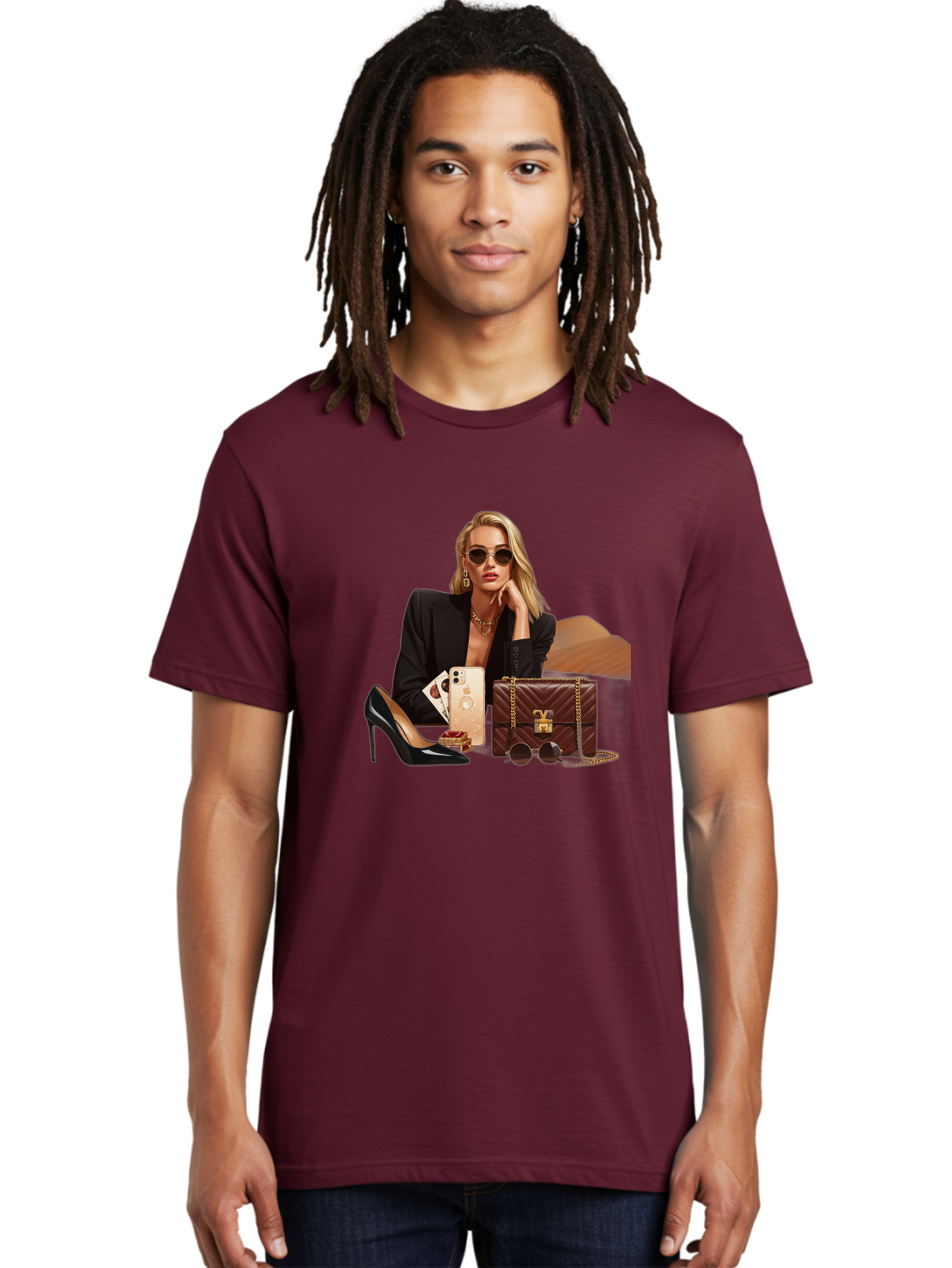 Woman-With-Luxury-Accessories Men'S Graphic Tee, 100% Cotton, Comfortable Casual Summer Wear, Machine Washable, Vintage Camera, Old Camera, Antique Camera, Black Camera, Classic Photography, Photography Equipment, Nostalgic Device, Bah395 29