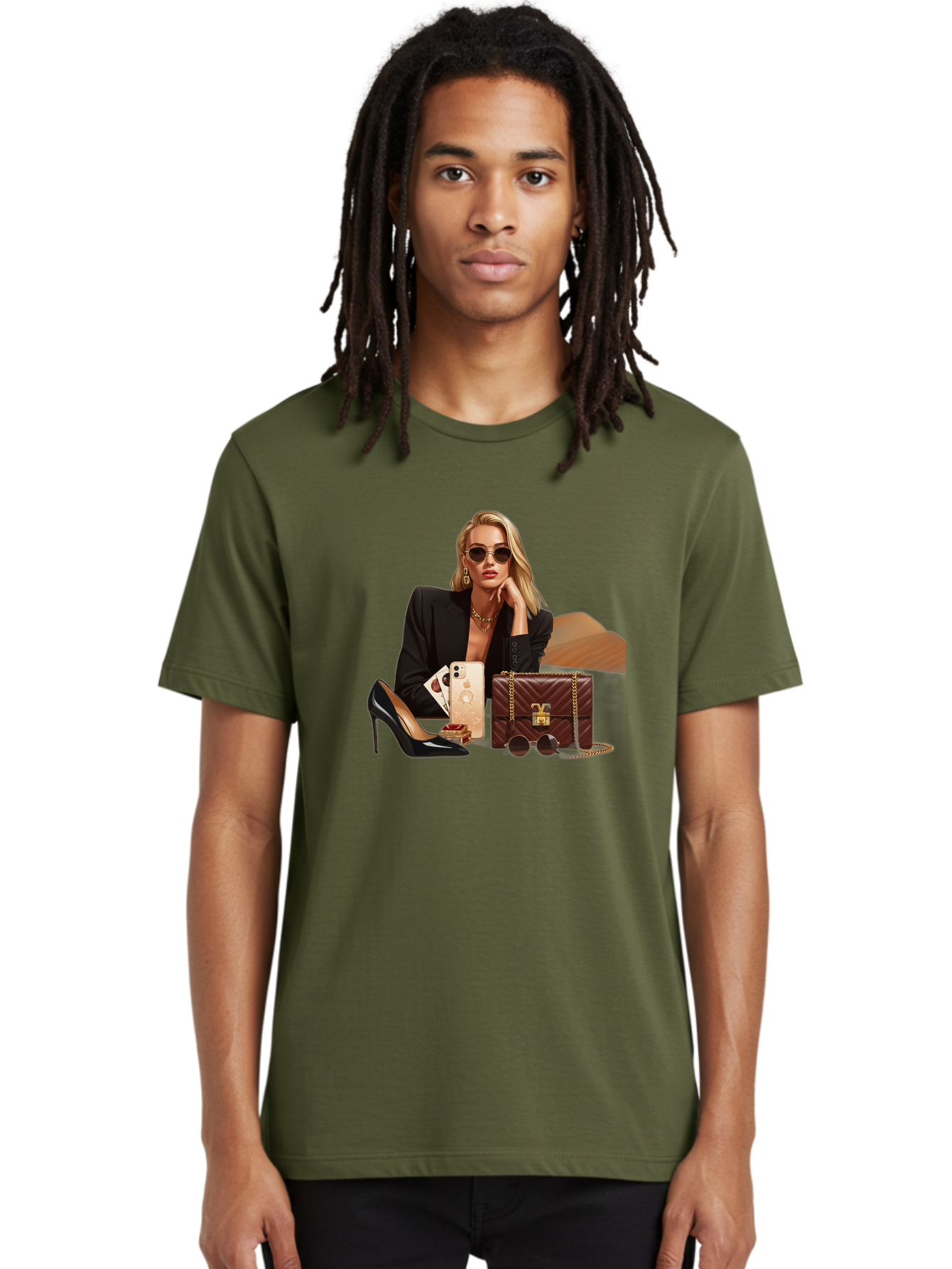 Woman-With-Luxury-Accessories Men'S Graphic Tee, 100% Cotton, Comfortable Casual Summer Wear, Machine Washable, Vintage Camera, Old Camera, Antique Camera, Black Camera, Classic Photography, Photography Equipment, Nostalgic Device, Bah395 17