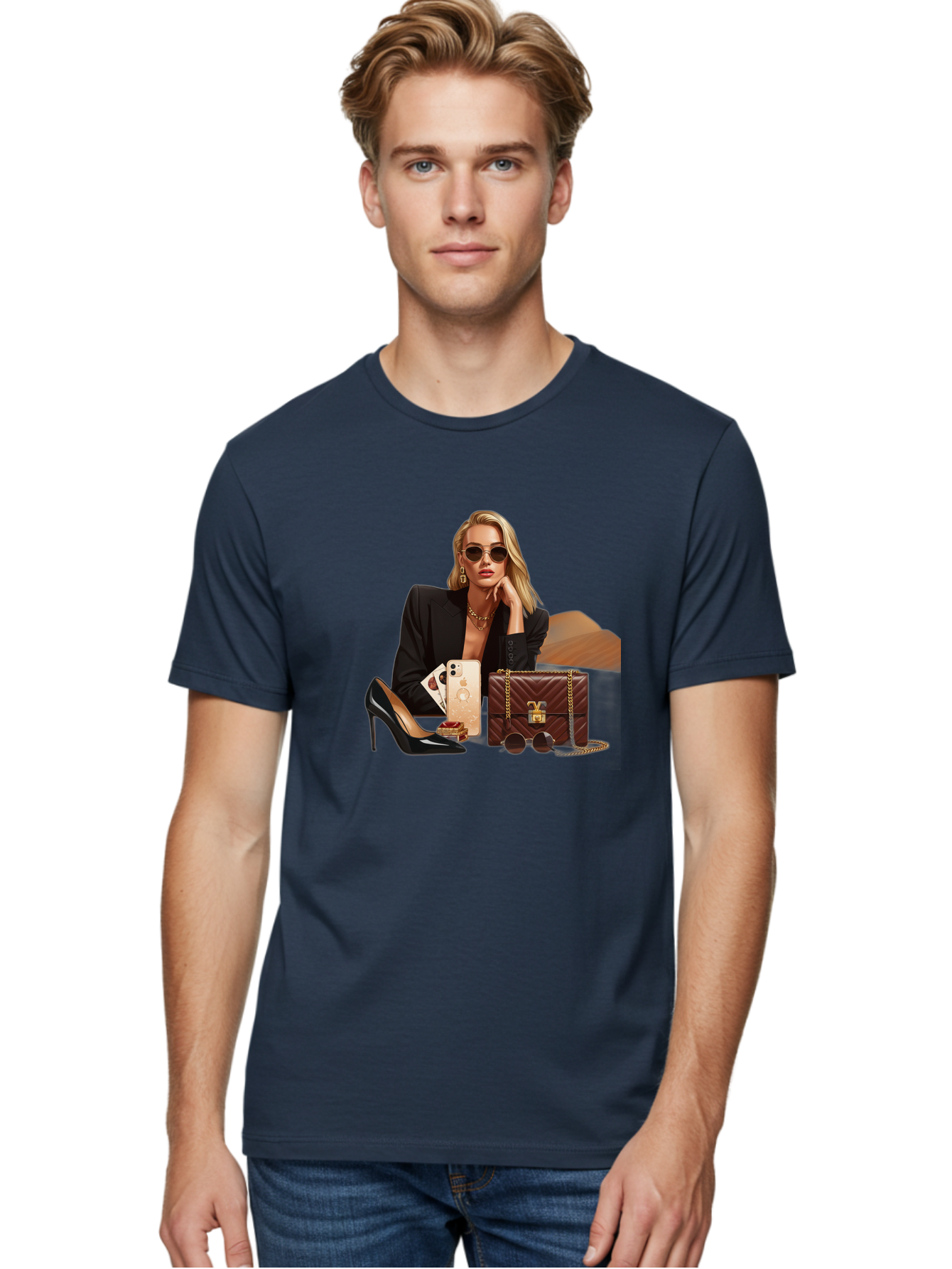 Woman-With-Luxury-Accessories Men'S Graphic Tee, 100% Cotton, Comfortable Casual Summer Wear, Machine Washable, Vintage Camera, Old Camera, Antique Camera, Black Camera, Classic Photography, Photography Equipment, Nostalgic Device, Bah395 27
