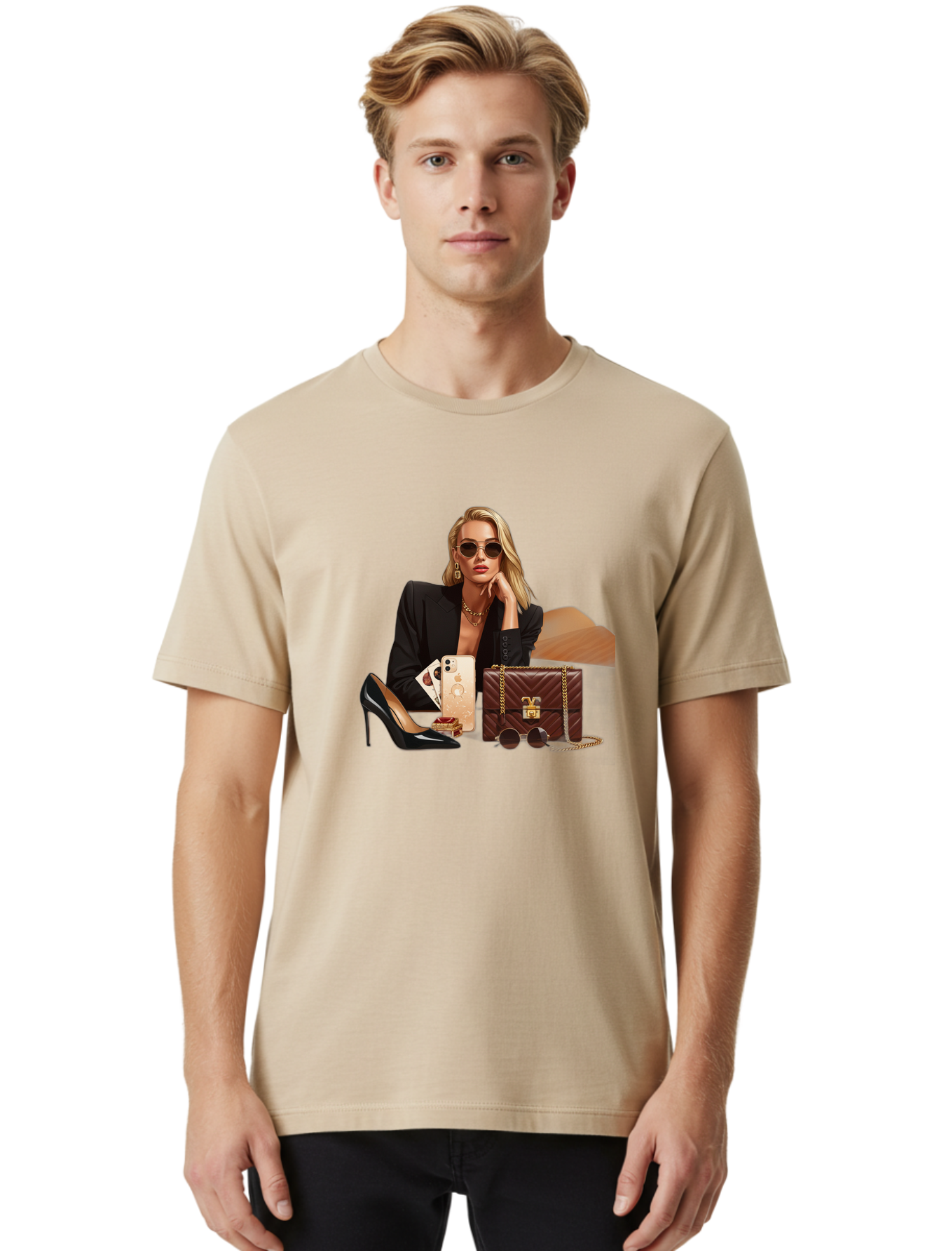 Woman-With-Luxury-Accessories Men'S Graphic Tee, 100% Cotton, Comfortable Casual Summer Wear, Machine Washable, Vintage Camera, Old Camera, Antique Camera, Black Camera, Classic Photography, Photography Equipment, Nostalgic Device, Bah395 20