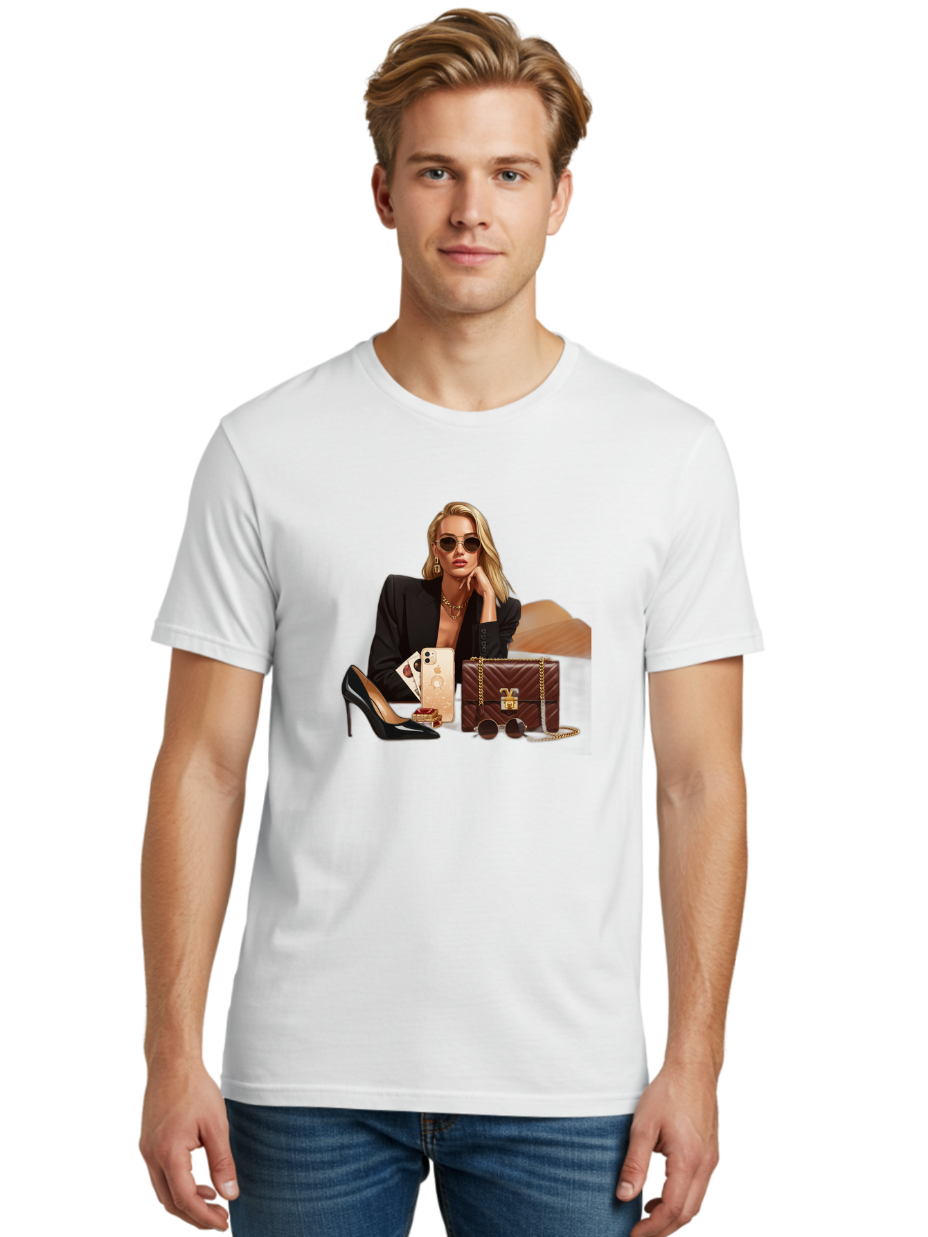 Woman-With-Luxury-Accessories Men'S Graphic Tee, 100% Cotton, Comfortable Casual Summer Wear, Machine Washable, Vintage Camera, Old Camera, Antique Camera, Black Camera, Classic Photography, Photography Equipment, Nostalgic Device, Bah395 22