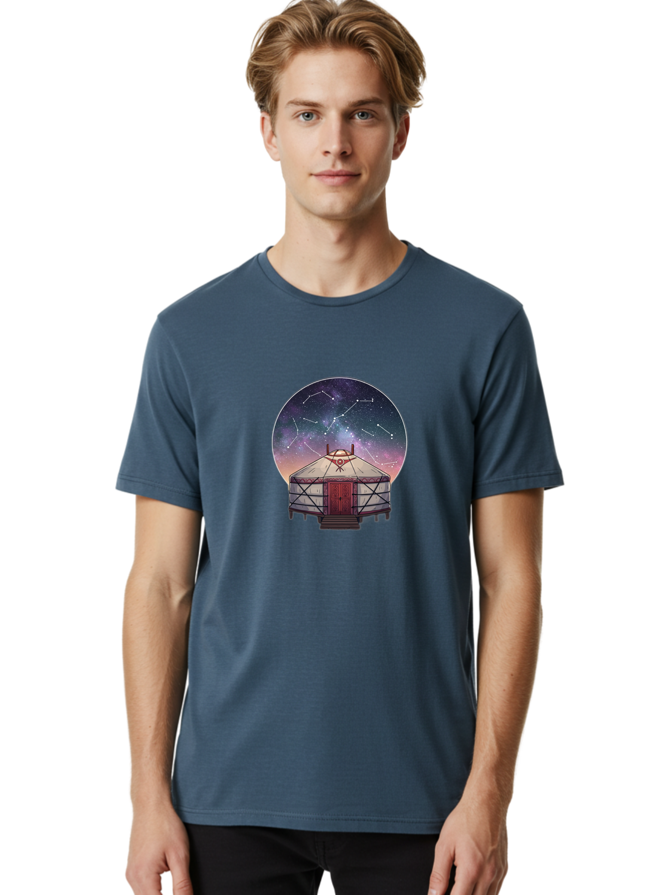 Yurt-Under-Constellations Men'S Graphic Tee, 100% Cotton, Comfortable Casual Summer Wear, Machine Washable, Vintage Camera, Old Camera, Antique Camera, Black Camera, Classic Photography, Photography Equipment, Nostalgic Device, Film Camera, Bah411 24
