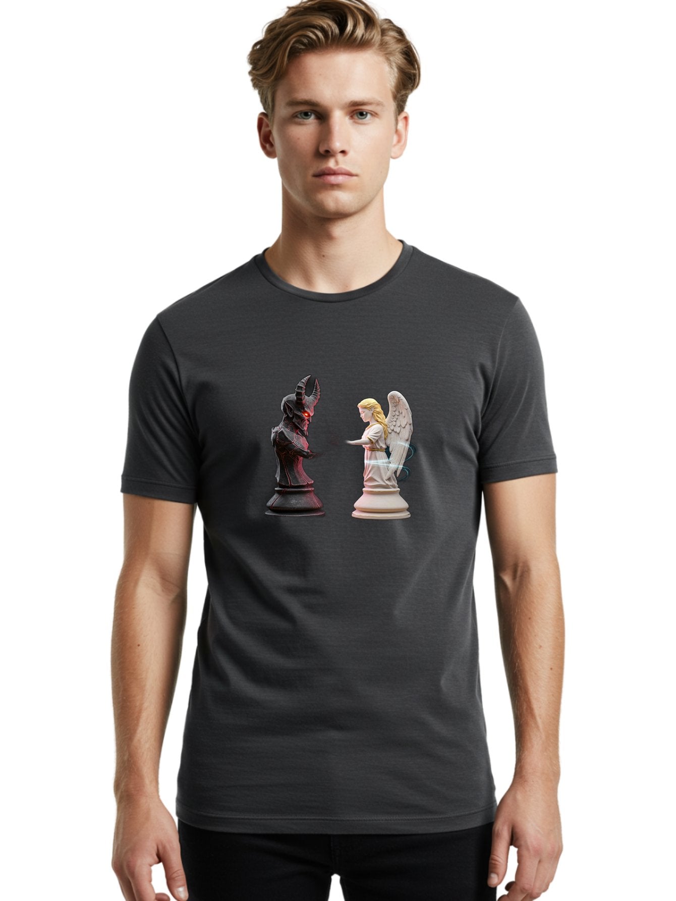 Angel-Vs-Demon-Chess Men'S Graphic Tee, 100% Cotton, Comfortable Casual Summer Wear, Machine Washable, Vintage Camera, Old Camera, Antique Camera, Black Camera, Classic Photography, Photography Equipment, Nostalgic Device, Film Camera, Bah425 20