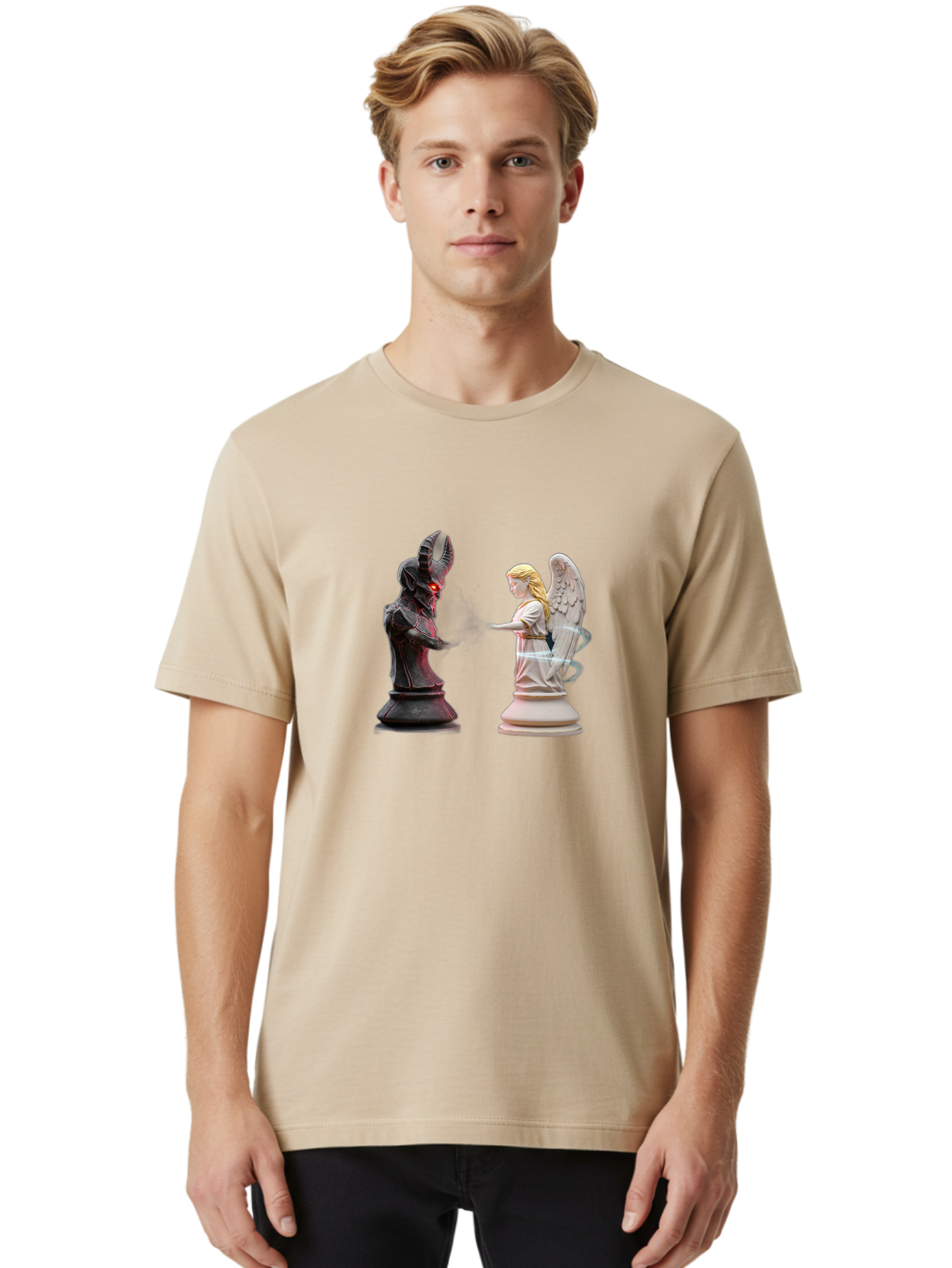 Angel-Vs-Demon-Chess Men'S Graphic Tee, 100% Cotton, Comfortable Casual Summer Wear, Machine Washable, Vintage Camera, Old Camera, Antique Camera, Black Camera, Classic Photography, Photography Equipment, Nostalgic Device, Film Camera, Bah425 19