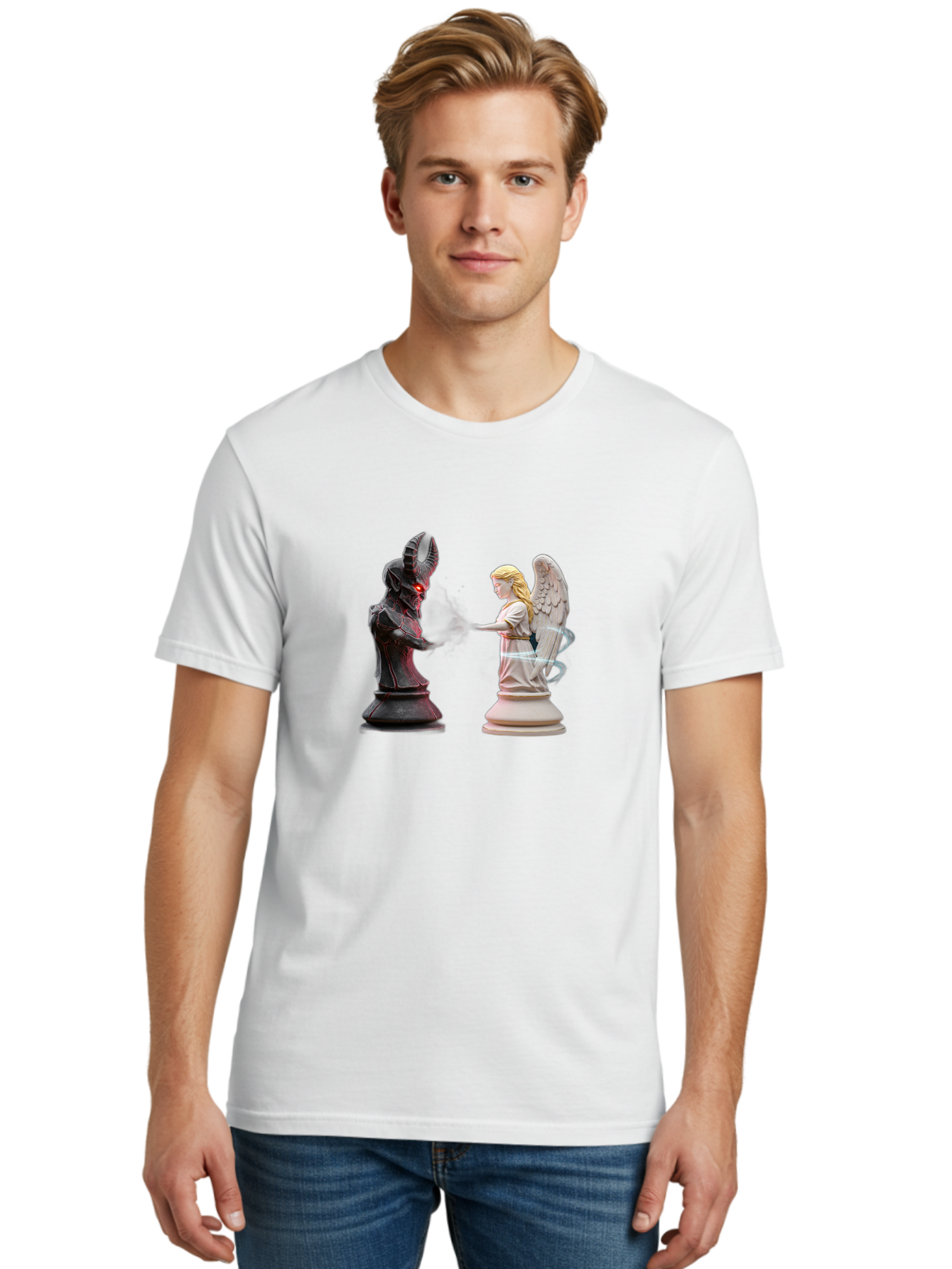 Angel-Vs-Demon-Chess Men'S Graphic Tee, 100% Cotton, Comfortable Casual Summer Wear, Machine Washable, Vintage Camera, Old Camera, Antique Camera, Black Camera, Classic Photography, Photography Equipment, Nostalgic Device, Film Camera, Bah425 16