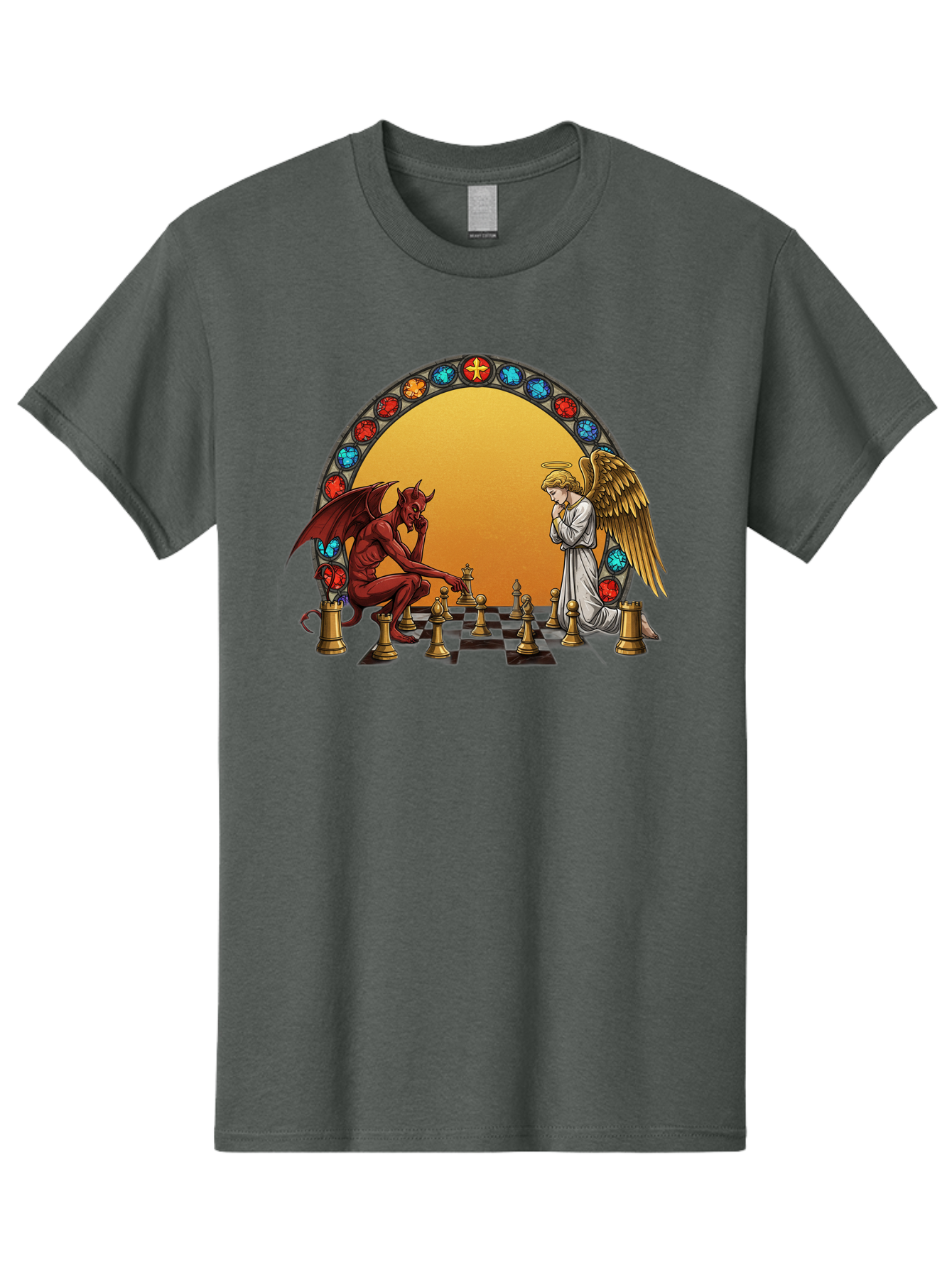 Angel-Vs-Devil-Chess-1 Men'S Graphic Tee, 100% Cotton, Comfortable Casual Summer Wear, Machine Washable, Vintage Camera, Old Camera, Antique Camera, Black Camera, Classic Photography, Photography Equipment, Nostalgic Device, Film Camera, Bah426 9