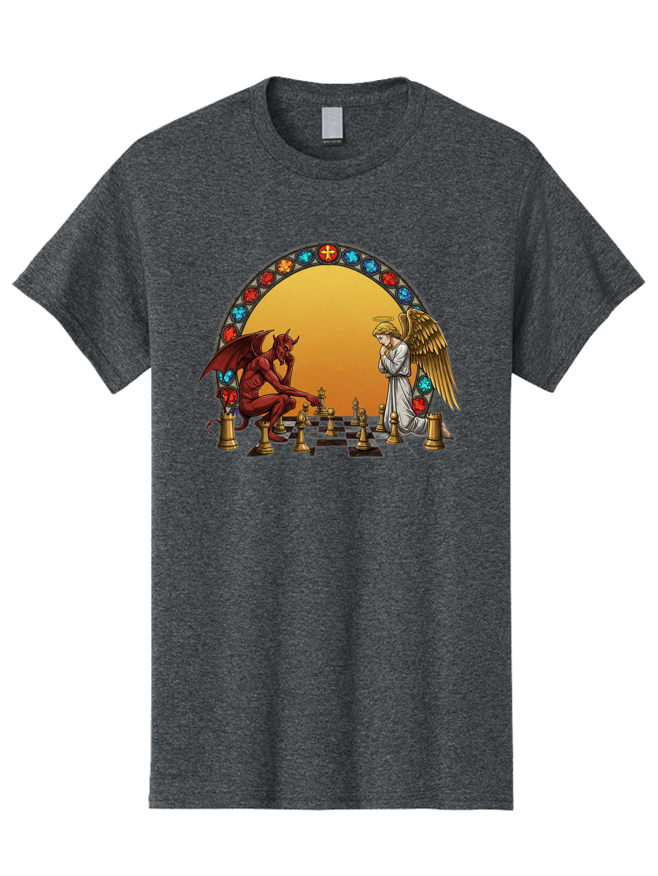Angel-Vs-Devil-Chess-1 Men'S Graphic Tee, 100% Cotton, Comfortable Casual Summer Wear, Machine Washable, Vintage Camera, Old Camera, Antique Camera, Black Camera, Classic Photography, Photography Equipment, Nostalgic Device, Film Camera, Bah426 4