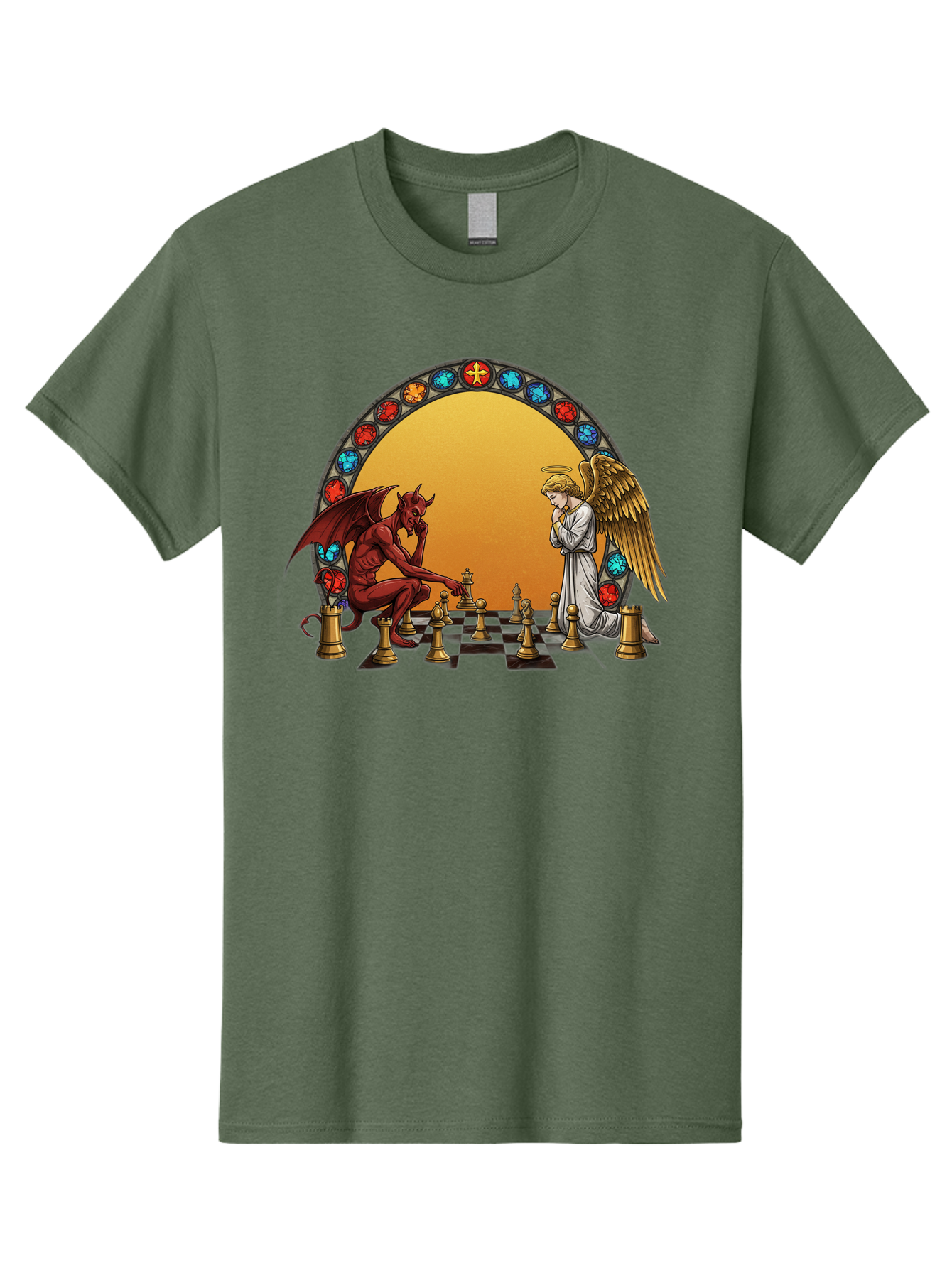Angel-Vs-Devil-Chess-1 Men'S Graphic Tee, 100% Cotton, Comfortable Casual Summer Wear, Machine Washable, Vintage Camera, Old Camera, Antique Camera, Black Camera, Classic Photography, Photography Equipment, Nostalgic Device, Film Camera, Bah426 11