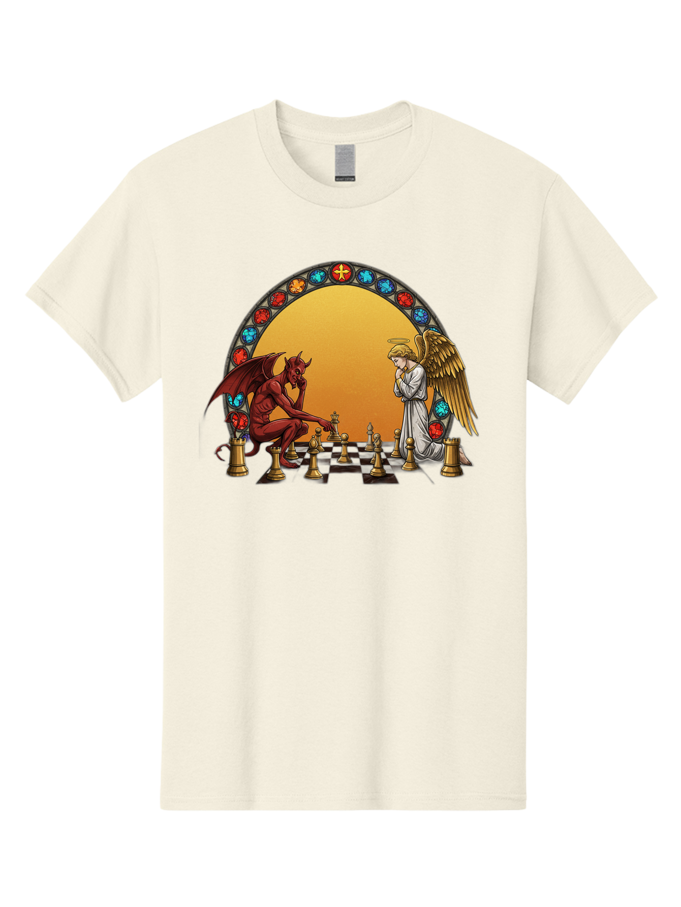 Angel-Vs-Devil-Chess-1 Men'S Graphic Tee, 100% Cotton, Comfortable Casual Summer Wear, Machine Washable, Vintage Camera, Old Camera, Antique Camera, Black Camera, Classic Photography, Photography Equipment, Nostalgic Device, Film Camera, Bah426 12