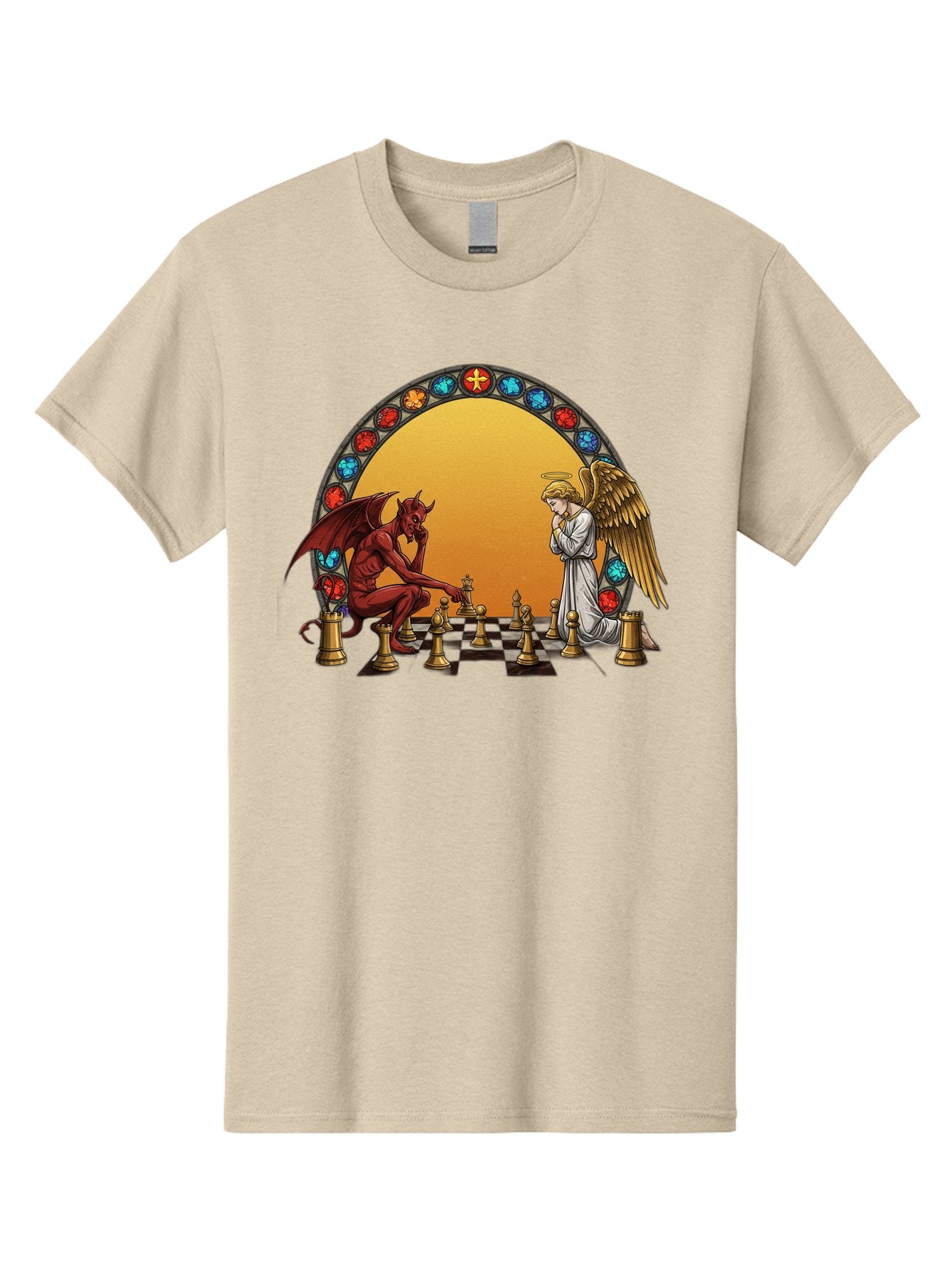 Angel-Vs-Devil-Chess-1 Men'S Graphic Tee, 100% Cotton, Comfortable Casual Summer Wear, Machine Washable, Vintage Camera, Old Camera, Antique Camera, Black Camera, Classic Photography, Photography Equipment, Nostalgic Device, Film Camera, Bah426 13