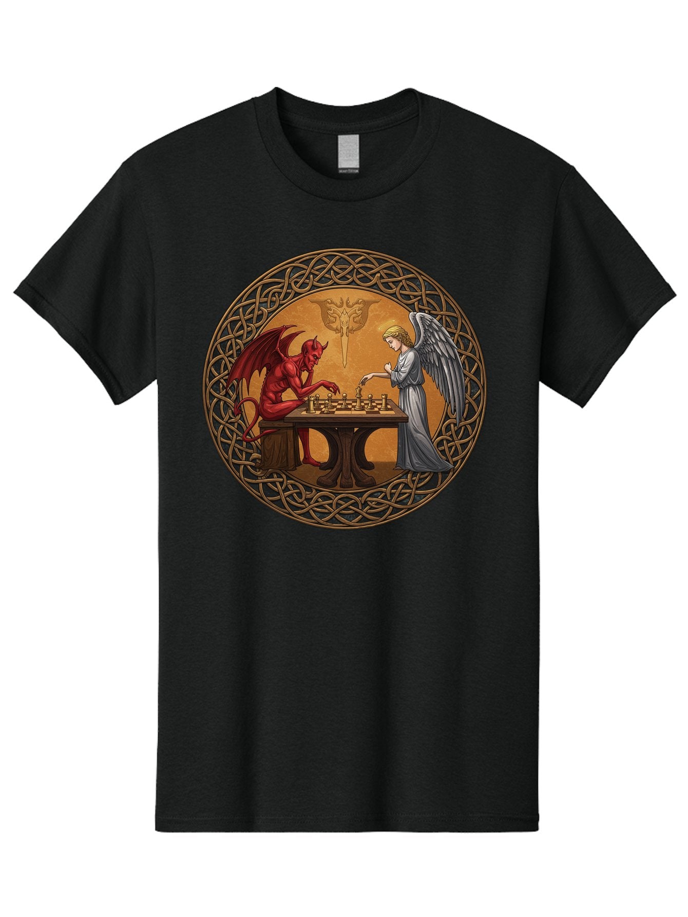 Angel-Vs-Devil-Chess-2 Men'S Graphic Tee, 100% Cotton, Comfortable Casual Summer Wear, Machine Washable, Vintage Camera, Old Camera, Antique Camera, Black Camera, Classic Photography, Photography Equipment, Nostalgic Device, Film Camera, Bah427 11