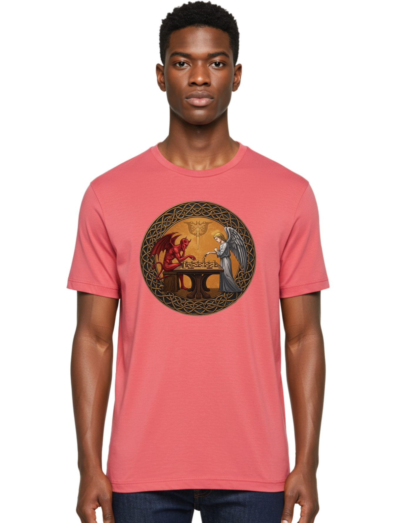 Angel-Vs-Devil-Chess-2 Men'S Graphic Tee, 100% Cotton, Comfortable Casual Summer Wear, Machine Washable, Vintage Camera, Old Camera, Antique Camera, Black Camera, Classic Photography, Photography Equipment, Nostalgic Device, Film Camera, Bah427 17
