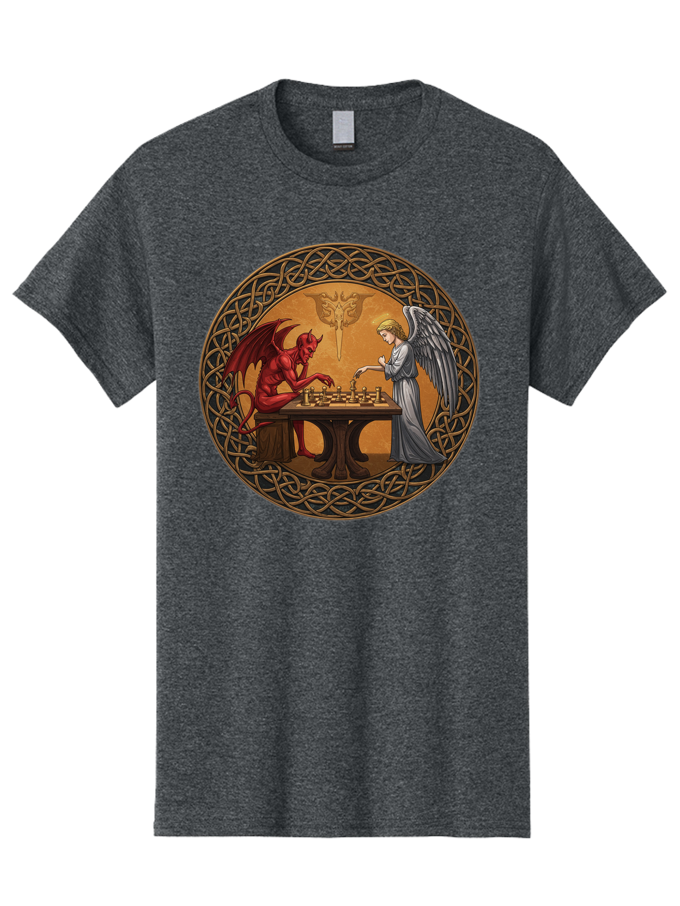 Angel-Vs-Devil-Chess-2 Men'S Graphic Tee, 100% Cotton, Comfortable Casual Summer Wear, Machine Washable, Vintage Camera, Old Camera, Antique Camera, Black Camera, Classic Photography, Photography Equipment, Nostalgic Device, Film Camera, Bah427 13