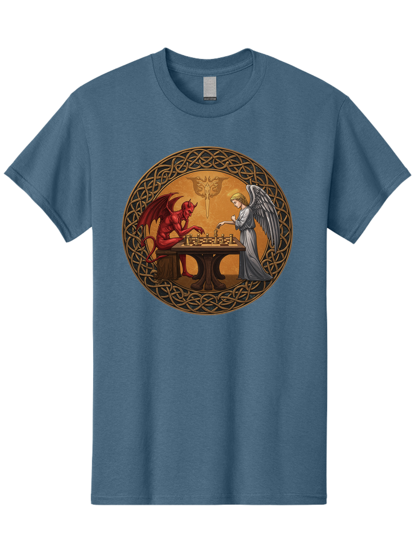 Angel-Vs-Devil-Chess-2 Men'S Graphic Tee, 100% Cotton, Comfortable Casual Summer Wear, Machine Washable, Vintage Camera, Old Camera, Antique Camera, Black Camera, Classic Photography, Photography Equipment, Nostalgic Device, Film Camera, Bah427 12