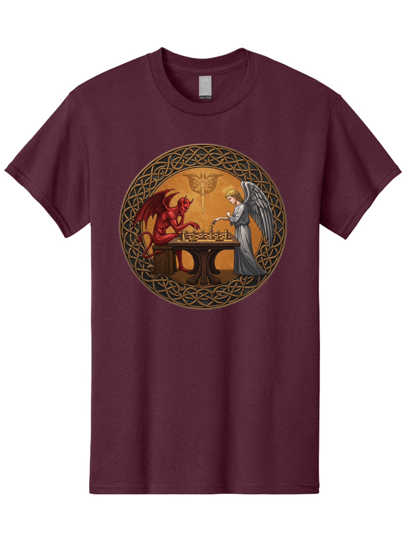 Angel-Vs-Devil-Chess-2 Men'S Graphic Tee, 100% Cotton, Comfortable Casual Summer Wear, Machine Washable, Vintage Camera, Old Camera, Antique Camera, Black Camera, Classic Photography, Photography Equipment, Nostalgic Device, Film Camera, Bah427 11