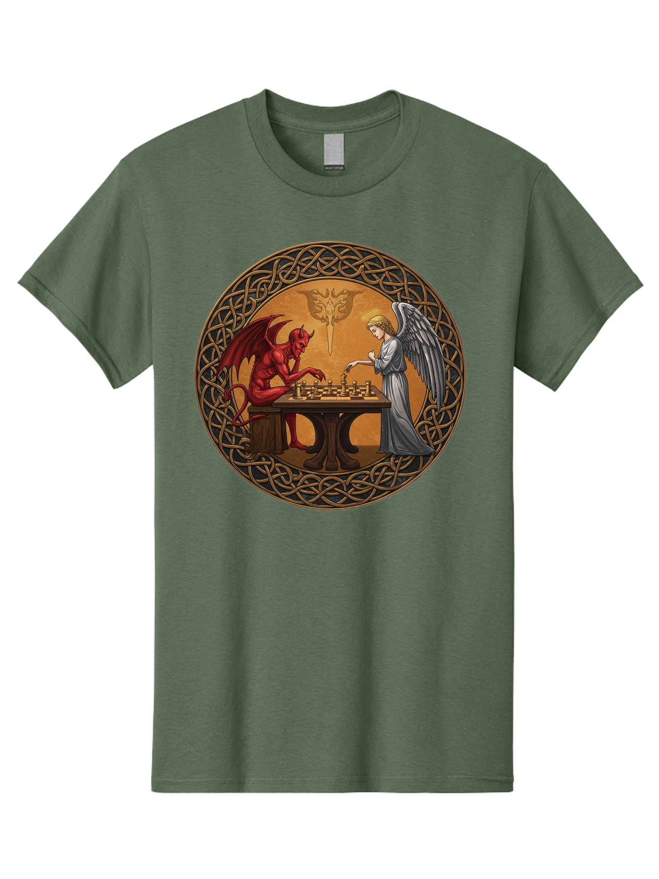 Angel-Vs-Devil-Chess-2 Men'S Graphic Tee, 100% Cotton, Comfortable Casual Summer Wear, Machine Washable, Vintage Camera, Old Camera, Antique Camera, Black Camera, Classic Photography, Photography Equipment, Nostalgic Device, Film Camera, Bah427 6