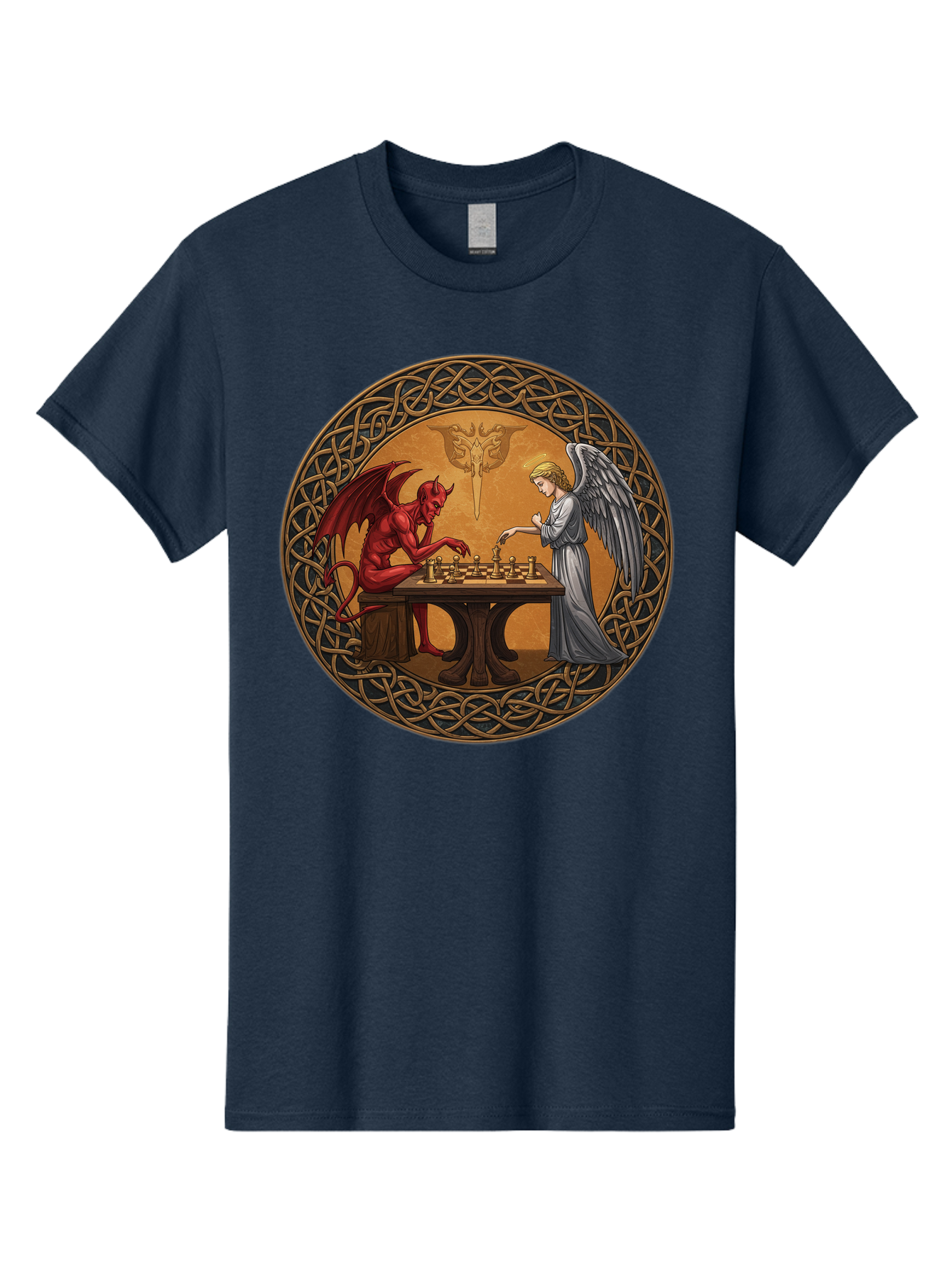 Angel-Vs-Devil-Chess-2 Men'S Graphic Tee, 100% Cotton, Comfortable Casual Summer Wear, Machine Washable, Vintage Camera, Old Camera, Antique Camera, Black Camera, Classic Photography, Photography Equipment, Nostalgic Device, Film Camera, Bah427 8
