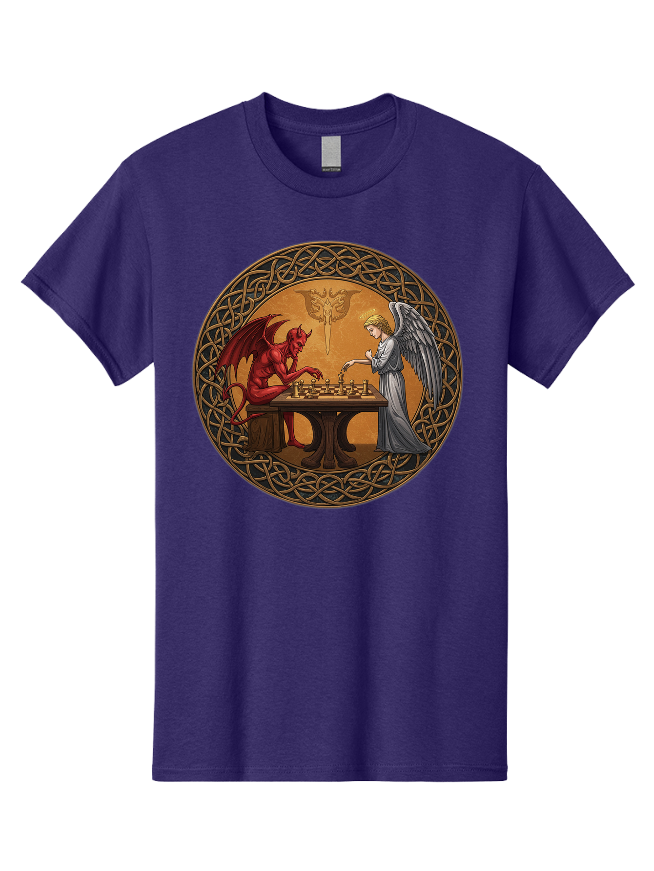 Angel-Vs-Devil-Chess-2 Men'S Graphic Tee, 100% Cotton, Comfortable Casual Summer Wear, Machine Washable, Vintage Camera, Old Camera, Antique Camera, Black Camera, Classic Photography, Photography Equipment, Nostalgic Device, Film Camera, Bah427 15