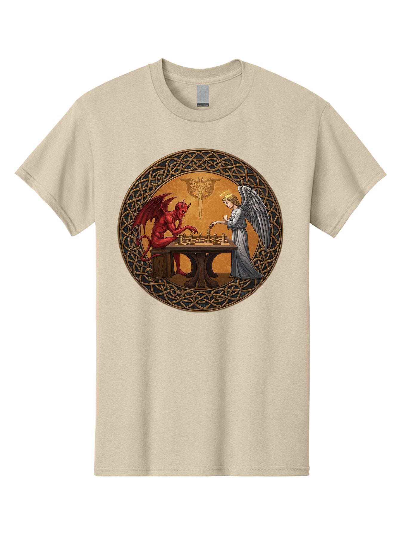 Angel-Vs-Devil-Chess-2 Men'S Graphic Tee, 100% Cotton, Comfortable Casual Summer Wear, Machine Washable, Vintage Camera, Old Camera, Antique Camera, Black Camera, Classic Photography, Photography Equipment, Nostalgic Device, Film Camera, Bah427 10