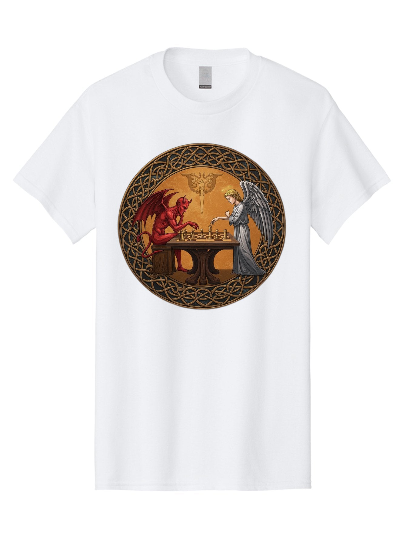 Angel-Vs-Devil-Chess-2 Men'S Graphic Tee, 100% Cotton, Comfortable Casual Summer Wear, Machine Washable, Vintage Camera, Old Camera, Antique Camera, Black Camera, Classic Photography, Photography Equipment, Nostalgic Device, Film Camera, Bah427 6