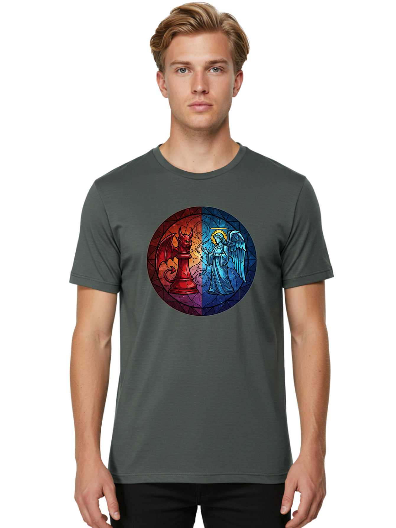 Angel-Vs-Devil-Chess-Piece Men'S Graphic Tee, 100% Cotton, Comfortable Casual Summer Wear, Machine Washable, Vintage Camera, Old Camera, Antique Camera, Black Camera, Classic Photography, Photography Equipment, Nostalgic Device, Film Camera, Bah428 29