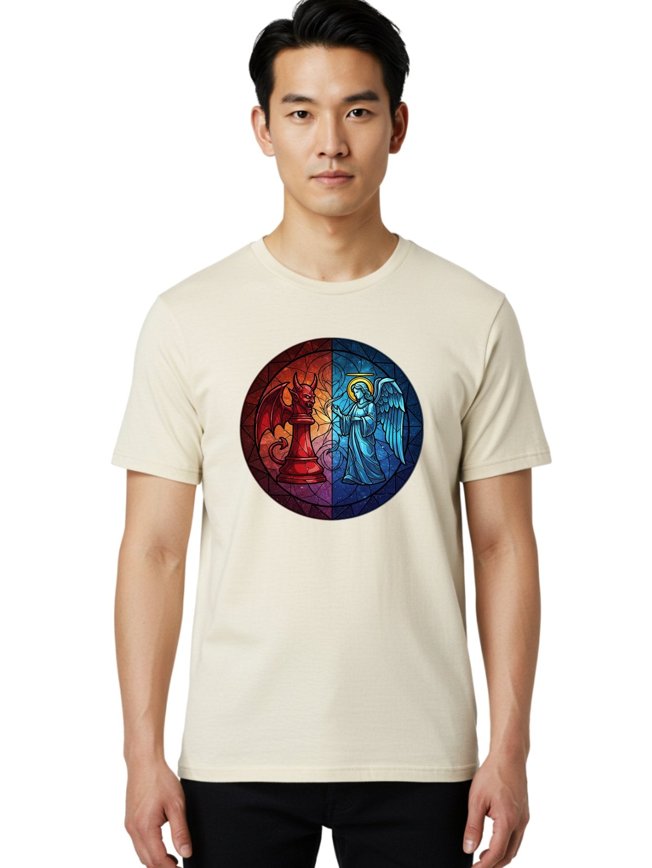 Angel-Vs-Devil-Chess-Piece Men'S Graphic Tee, 100% Cotton, Comfortable Casual Summer Wear, Machine Washable, Vintage Camera, Old Camera, Antique Camera, Black Camera, Classic Photography, Photography Equipment, Nostalgic Device, Film Camera, Bah428 24