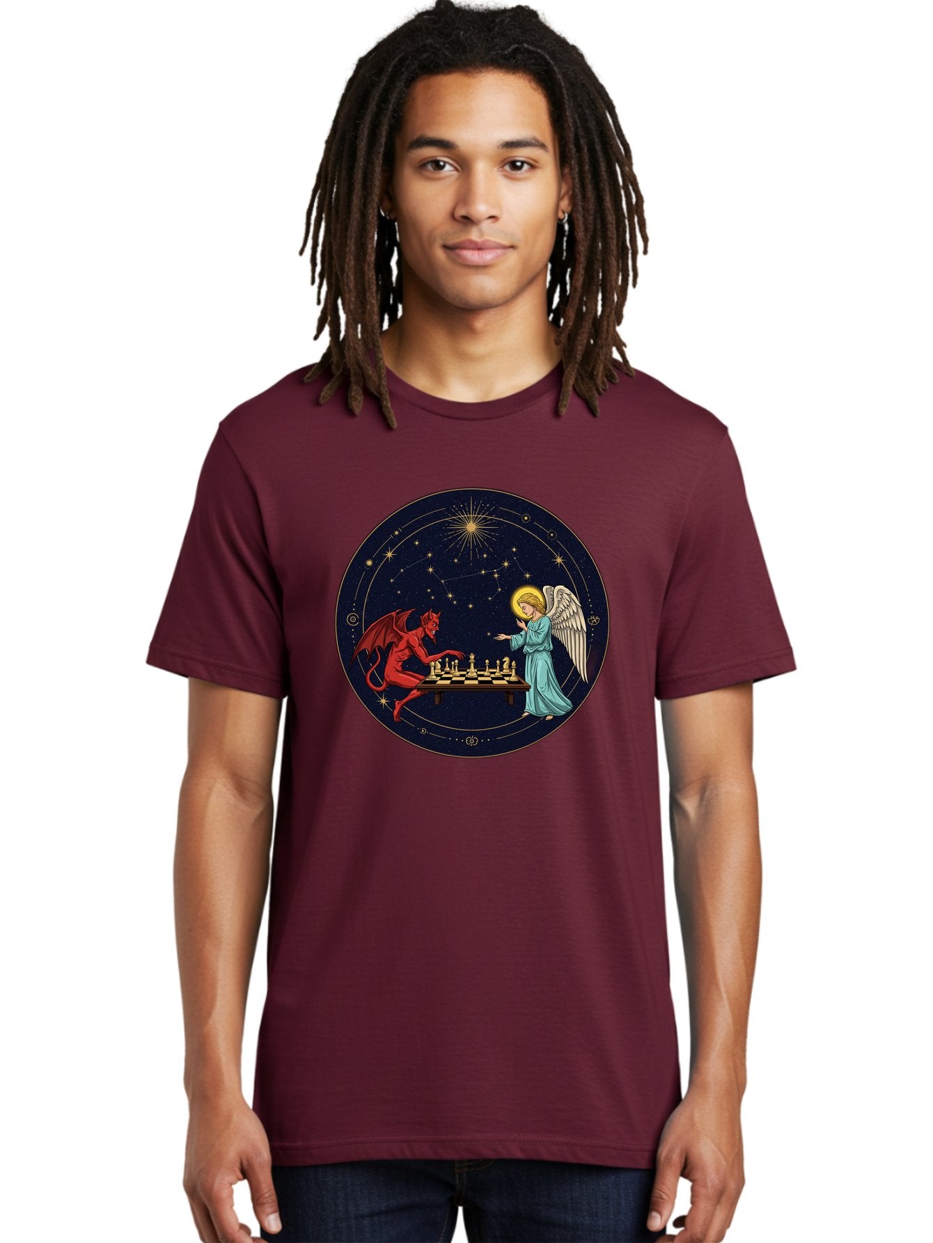 Angel-Vs-Devil-Chess Men'S Graphic Tee, 100% Cotton, Comfortable Casual Summer Wear, Machine Washable, Vintage Camera, Old Camera, Antique Camera, Black Camera, Classic Photography, Photography Equipment, Nostalgic Device, Film Camera, Bah429 23