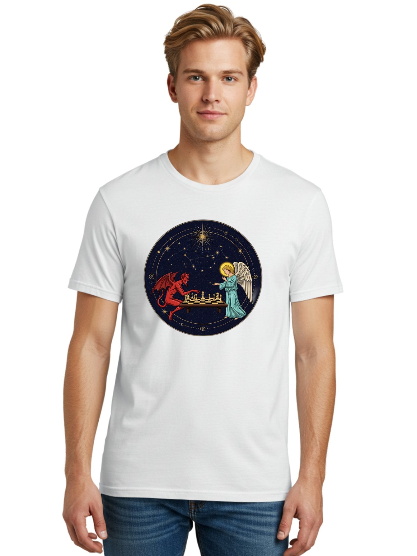 Angel-Vs-Devil-Chess Men'S Graphic Tee, 100% Cotton, Comfortable Casual Summer Wear, Machine Washable, Vintage Camera, Old Camera, Antique Camera, Black Camera, Classic Photography, Photography Equipment, Nostalgic Device, Film Camera, Bah429 25