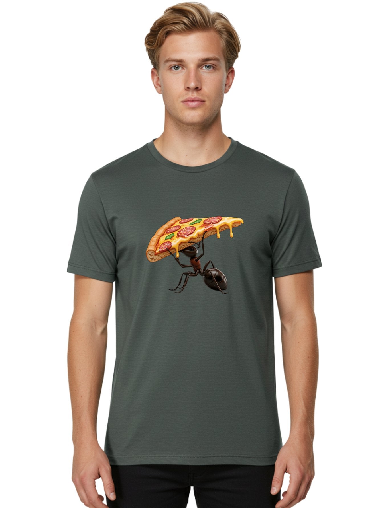 Ant-Holding-Pizza Men'S Graphic Tee, 100% Cotton, Comfortable Casual Summer Wear, Machine Washable, Vintage Camera, Old Camera, Antique Camera, Black Camera, Classic Photography, Photography Equipment, Nostalgic Device, Film Camera, Camera Art Bah446 24